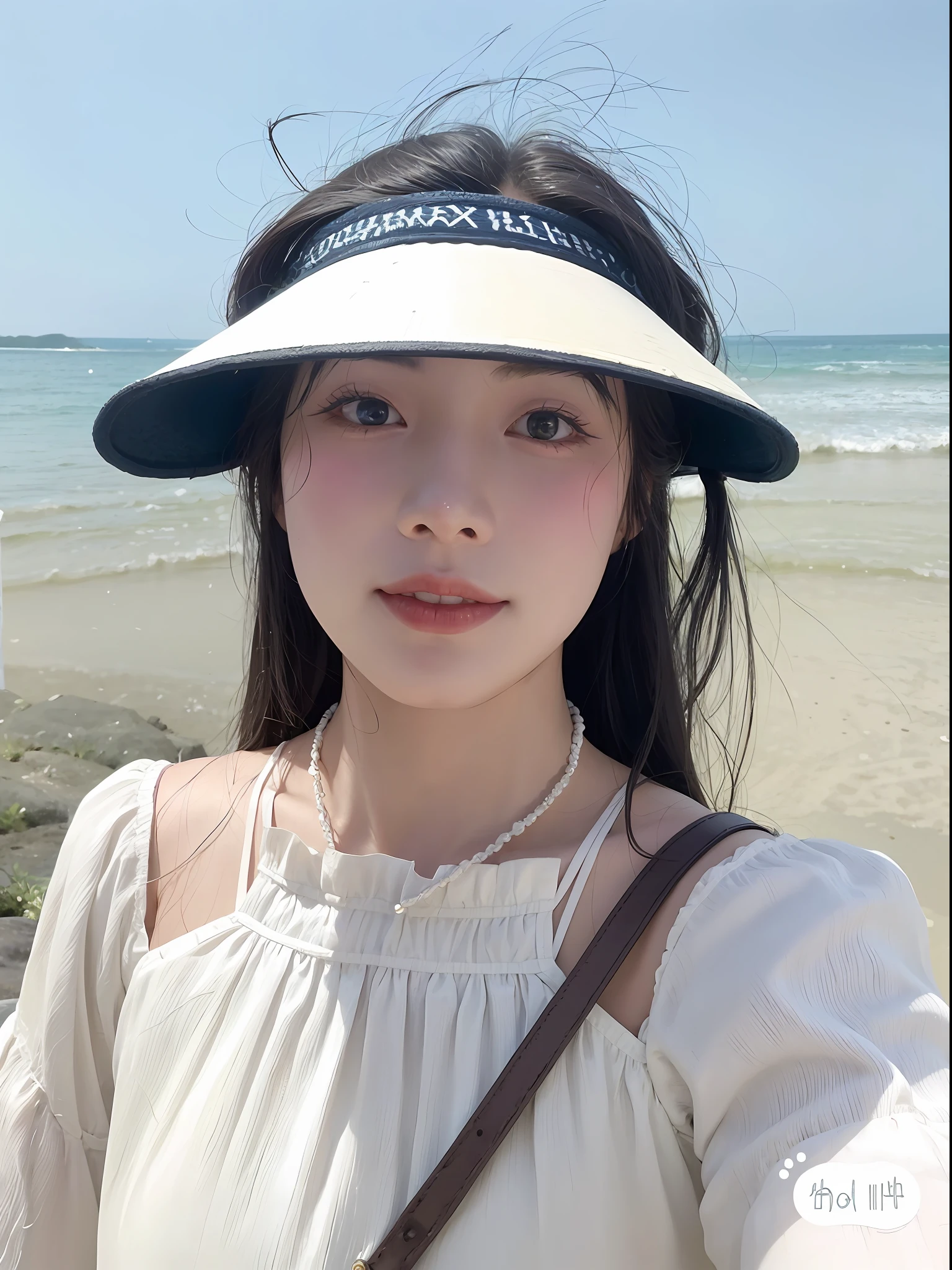 Araved woman standing in front of the sea wearing a hat, wearing a chocker and cute hat, xintong chen, 8k selfie photograph, with straw hat, wearing a travel hat, Kim Tae-joon, Choi Hyun-hwa, wenfei ye, jaeyeon nam, with hat, Kim Do-young, personal profile picture, gongbi