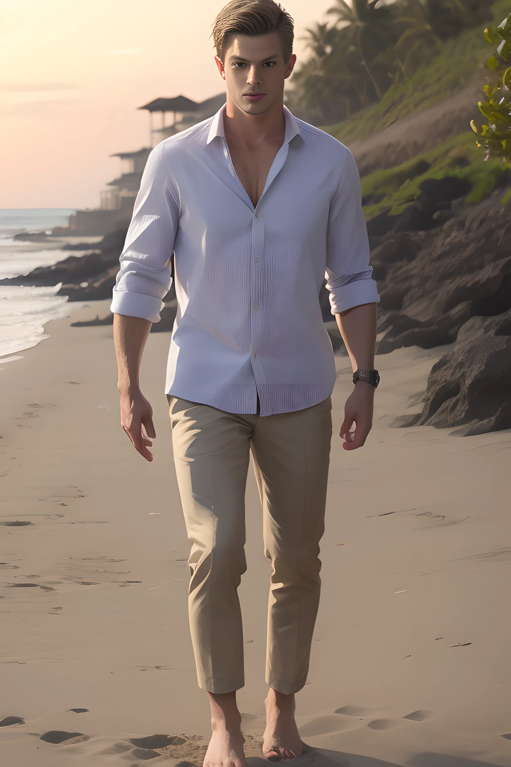 Handsome Ethan Winters , hawaiian dress up , beach