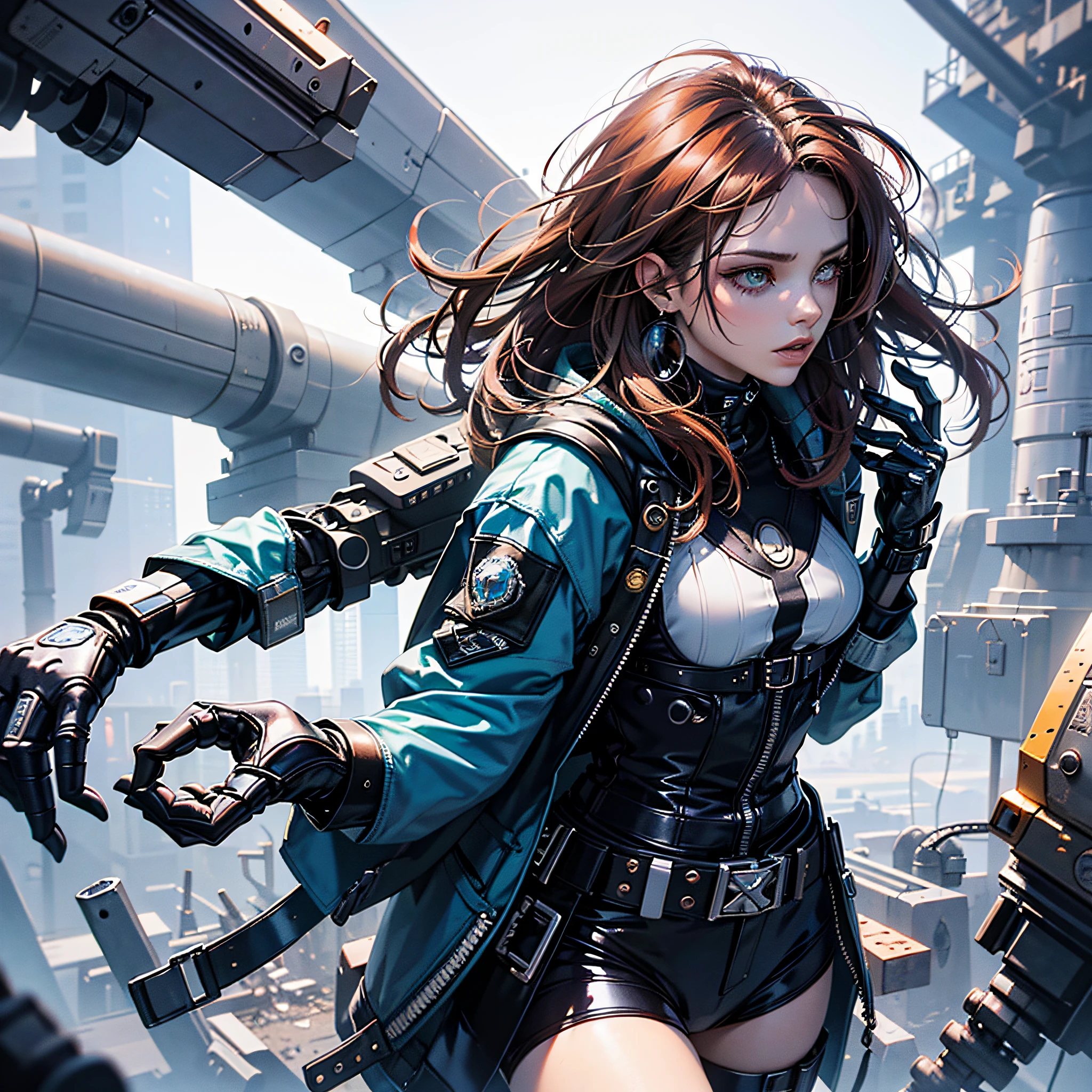 Beautuful Women，cyber punk perssonage，Cool，sense of science and technology，full bodyesbian，brunette color hair，extremelydetailedface，pretty hand， perfect hand，sci-fy --auto