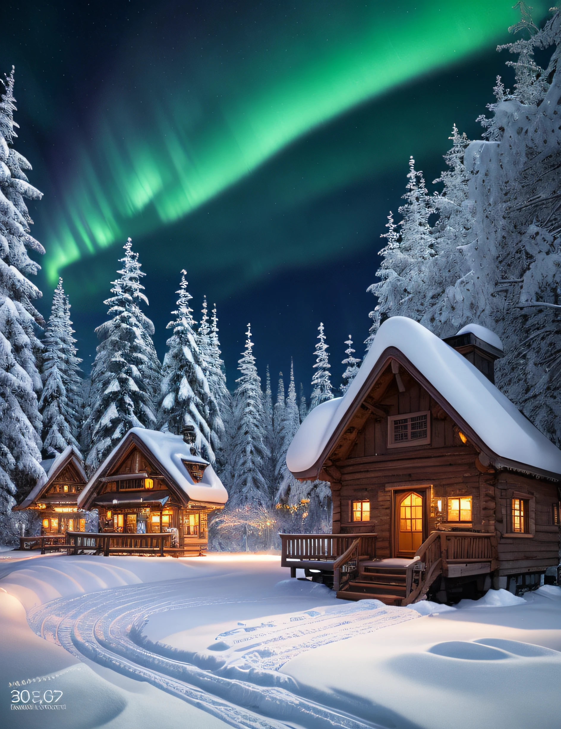 knollingcase, winter scenery of treehouses village inside of snow globe, aurora borealis, transparent data visualization, trending on art station, by Tom Bagshaw and Seb McKinnon, ultra detailed, hyper-realistic, cinematic, dramatic lighting, volumetric lighting, 150mm, octane render, photorealistic, denoise, photograph with a Hasselblad H3DII