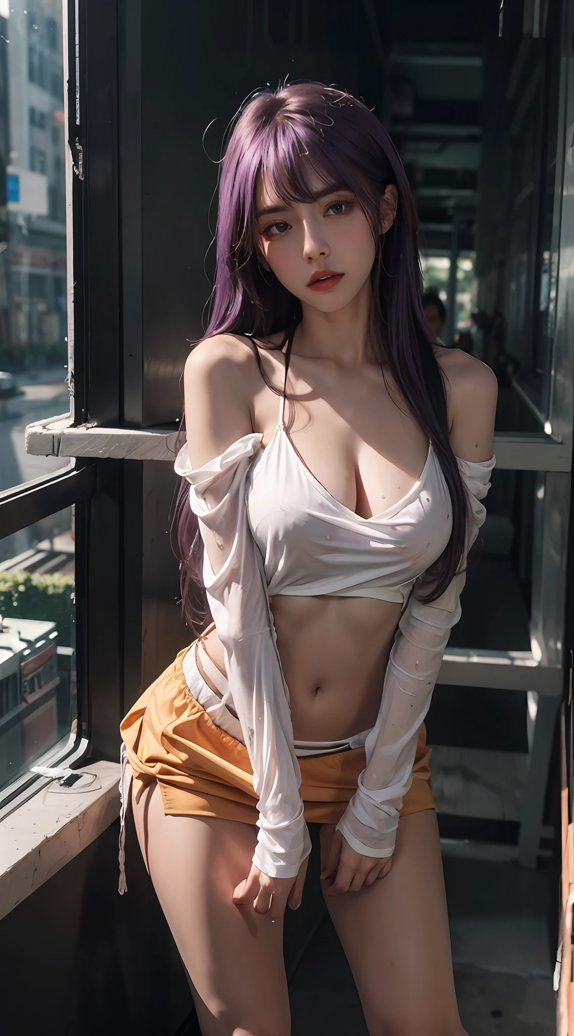 1girll，Kai'Sa，league of legend，Casa，Purple wings，Deep purple hair，Purple eye，，intense glare，looking at viewert，，（dynamicposes），the Extremely Detailed CG Unity 8K Wallpapers，best qualtiy，32K，Focus Clear，Cyber City，neonlight，light circles，Void Realm，Anger to the bone，dewpoint，frontage，lovemaking，Shy，perspire，spread thighs，Watch in a trance，Get wet all over your body，Leaking out of the chest，Leaking panties