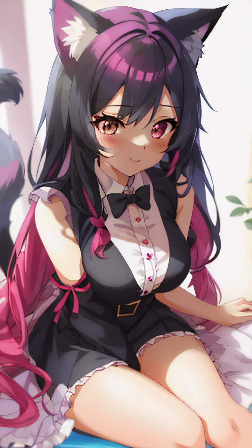 tmasterpiece， Best quality， SushangV4， 1girll， byself， lying down， Beds， short detailed hair， nedium ，， little breast，adornments， underdressing， stocklings， brunette color hair、anime girl with a cat ear and a bow tie, cute anime catgirl, beautiful anime catgirl, anime catgirl, anime girl with cat ears, portrait of ahri, ahri, Very beautiful anime cat girl, Anime moe art style, Girl with fox ears, anime cat, Girl with cat ears, anime visual of a cute cat，Virtual YouTuber，nedium breasts，Wolf sexy maid in a magicforest, Detailed fanart, author：Kamagurka