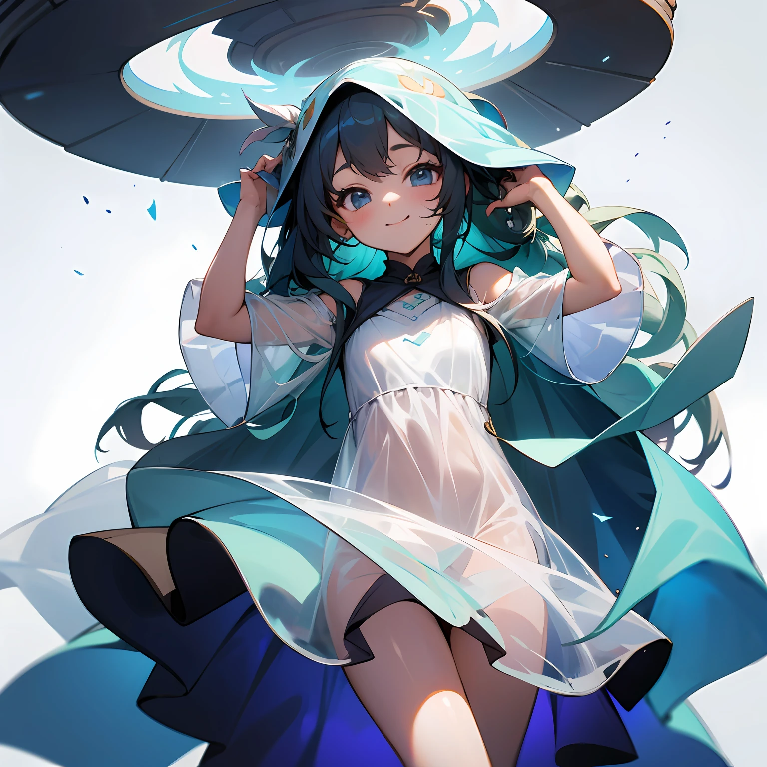 Cute girl，Top the lid on the head，Little Huya smiled，See-through dresses --auto