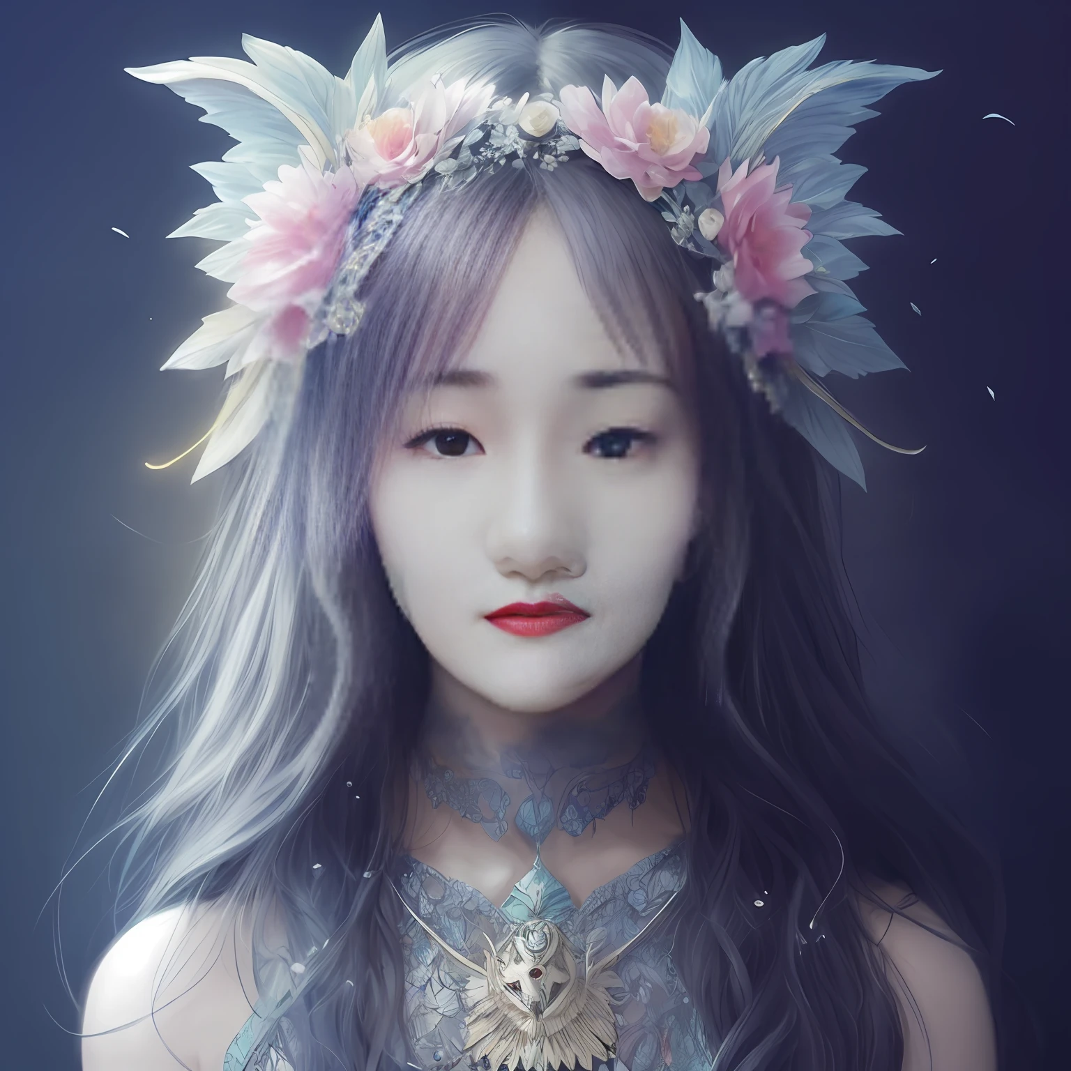 Cute and cute fantasy owl，Bird-of-Paradise，full bodyesbian，Sparkling metallic gemstone depth，glowing smoke neon eyes，hoarfrost metal lace，fanciful，rays of sunshine，rays of sunshine，Complicated details，exquisite detailing。dream-like，Surreal，Symmetrical，gentlesoftlighting，Complicated details，A highly detailed，由Ross Tran，WLOP，Artgerm and James Jean，Brian Froud，Miho Hirano，Artistic illustration by Neimy Kanani，oil on canvas by Aykut Aydoğdu，Chinese，ancient wind