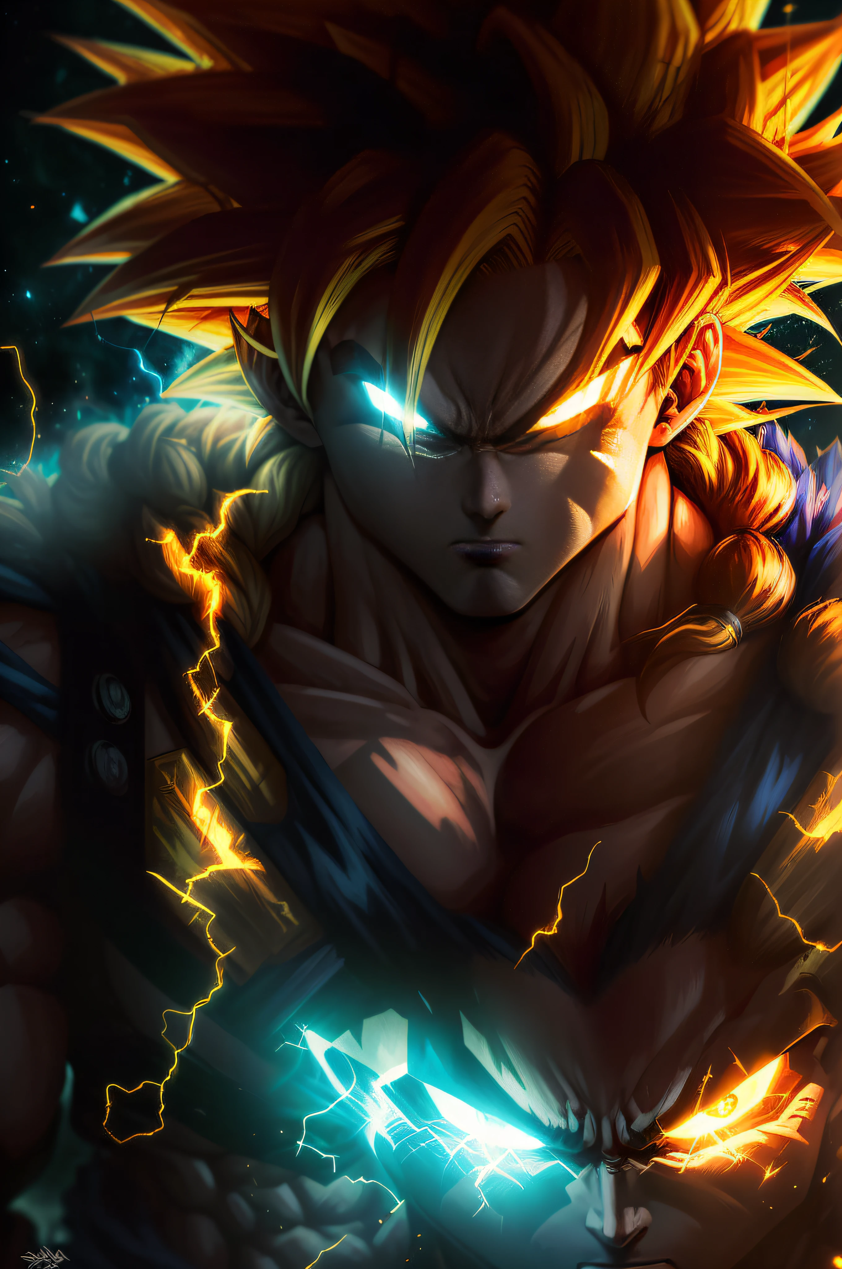 "An epic masterpiece in the comic style, showcasing the explosive power of Goku as a Super Saiyan 3 with his signature long, glowing yellow hair and the absolute best quality possible."