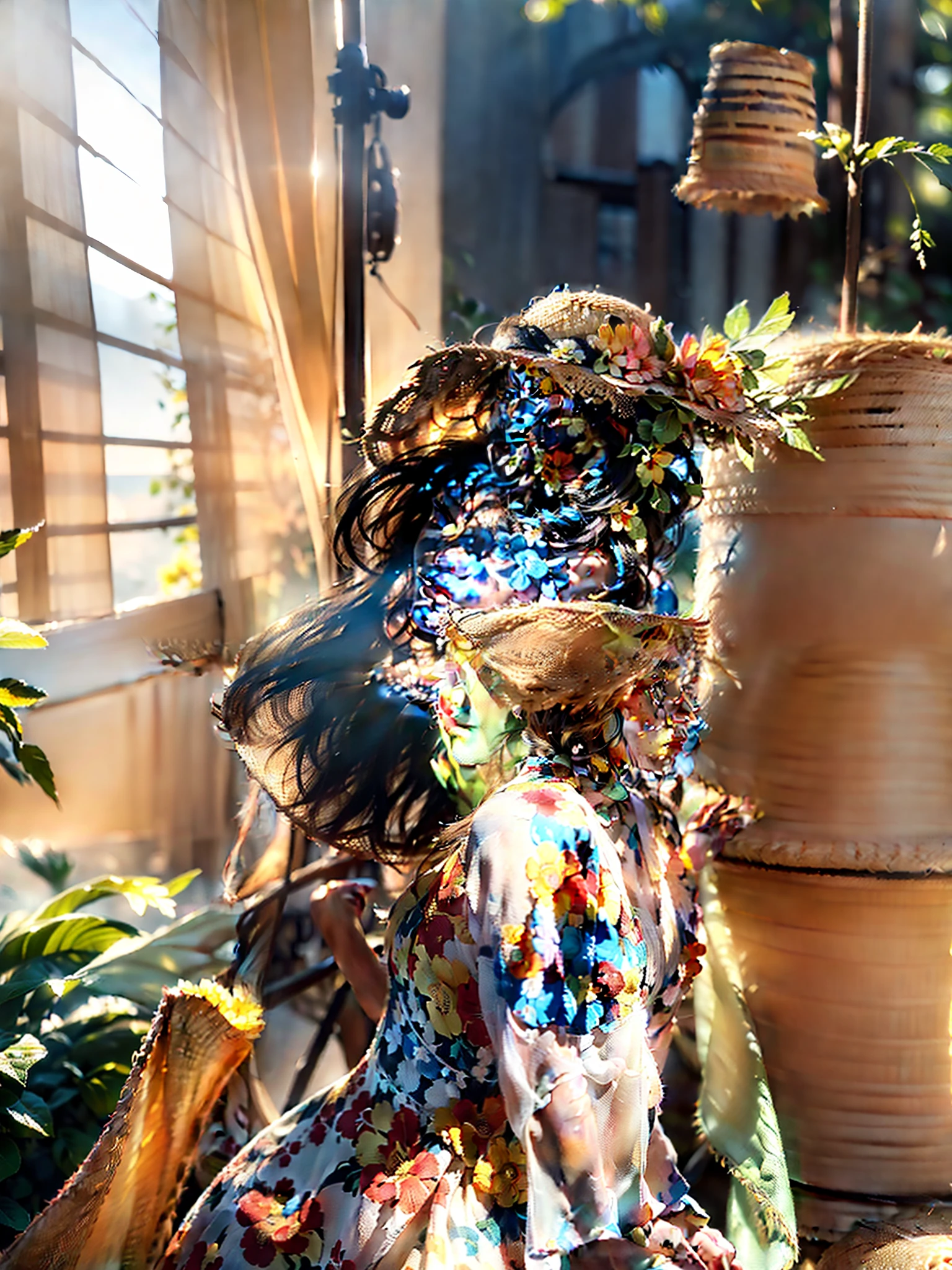 (extreme close up:1.5), (face focus:2),(Style of ???? ???:1.5),
((side face:2)),(1girl surrounded by soft_light:1.5), (backlighting:1.8), (lighting),(flowing fabric:1.3), ((Floral_summer_dress:1.5),(Straw_hat:1.3)),
(masterpiece), realistic, HDR, highly detailed, 8k, raw photo,
ambient occlusion, natural, harmonious composition, warm tones, fine art photography,