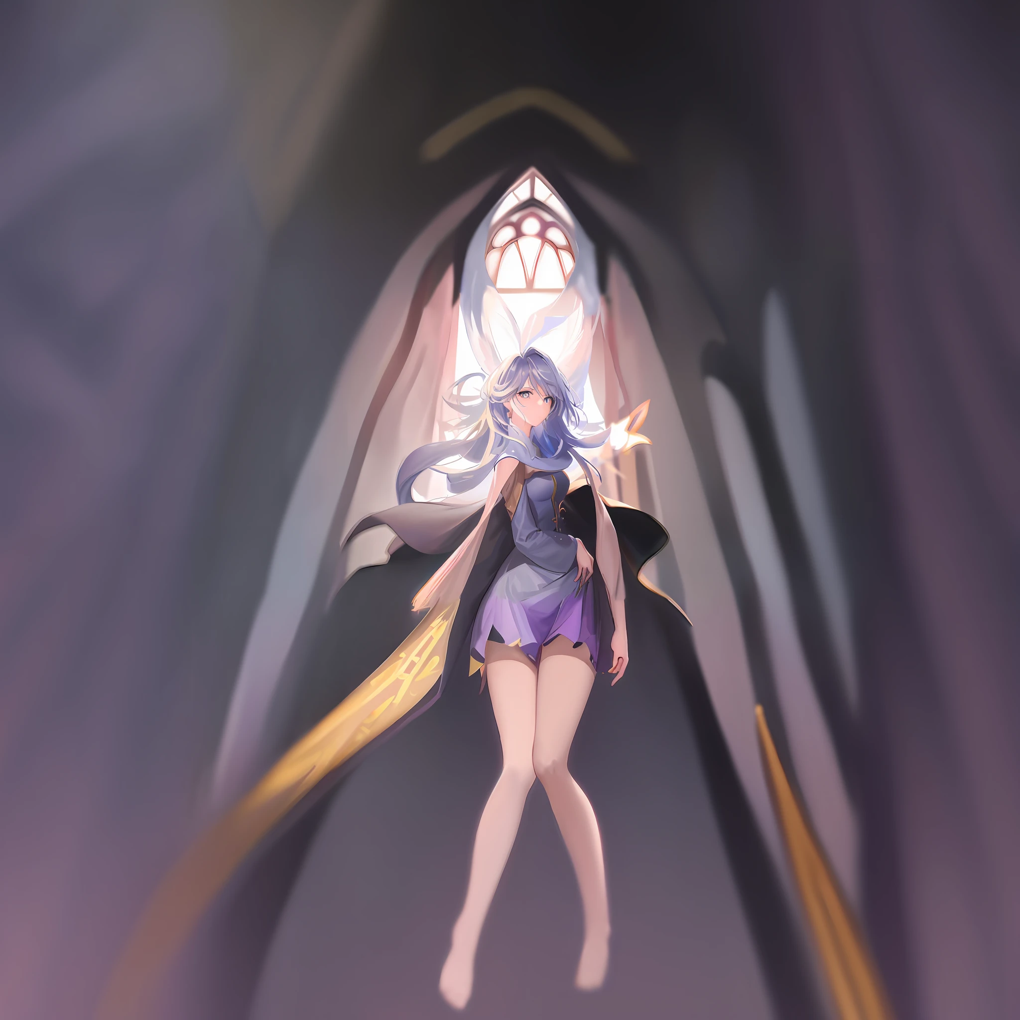 Anime girl in a purple-gold dress standing barefoot in a magnificent church, an anime portrait of cirno, anime moe art style, zerochan art, Anime art wallpaper 8 K, anime style like fate/stay night, Anime fantasy illustration, Detailed fanart, anime in fantasy style, offcial art, official fanart, Digital art on Pixiv, white-haired god