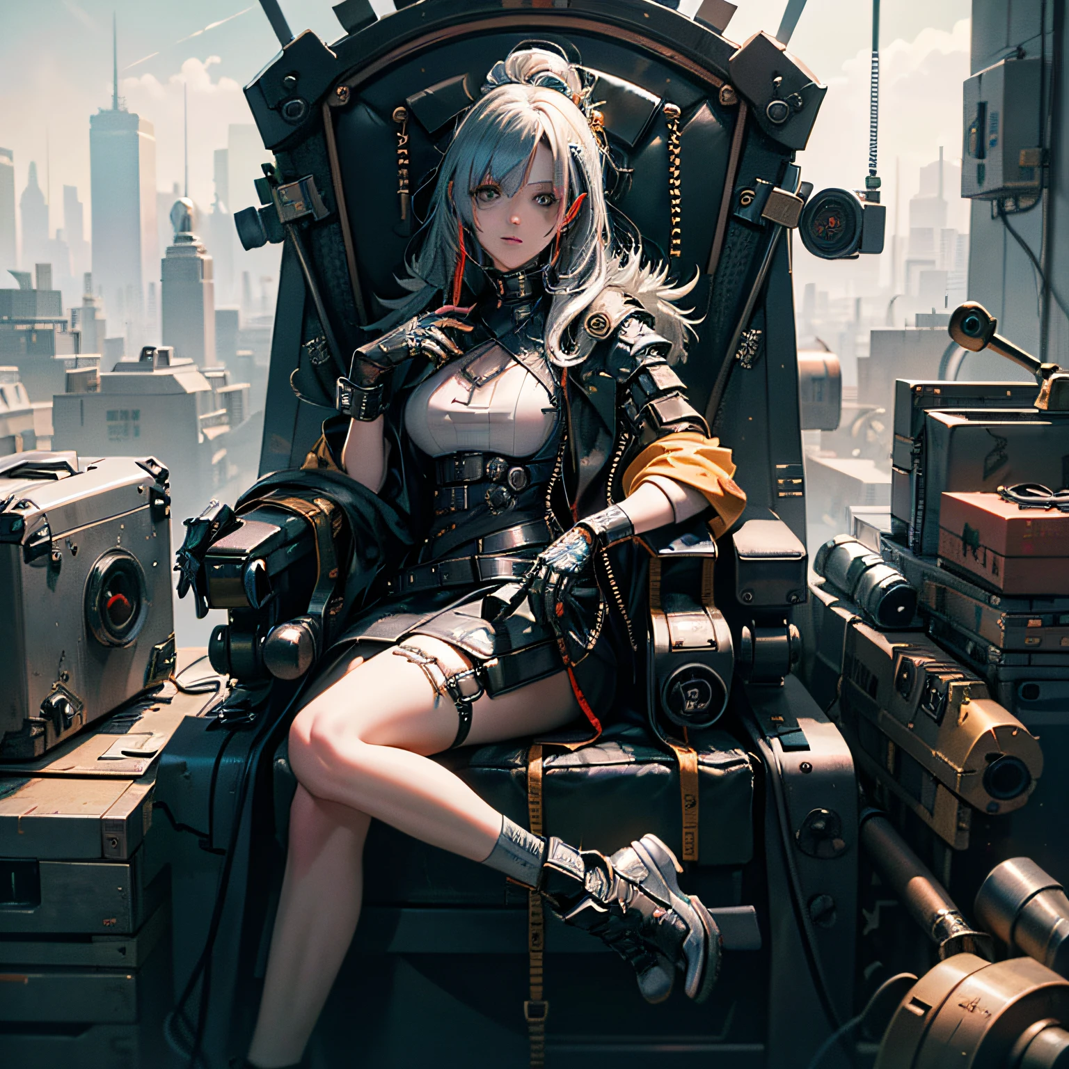 Full of detail,Reload Mechanical Killer,Eschatological,cyber punk perssonage,Dandelion in hand