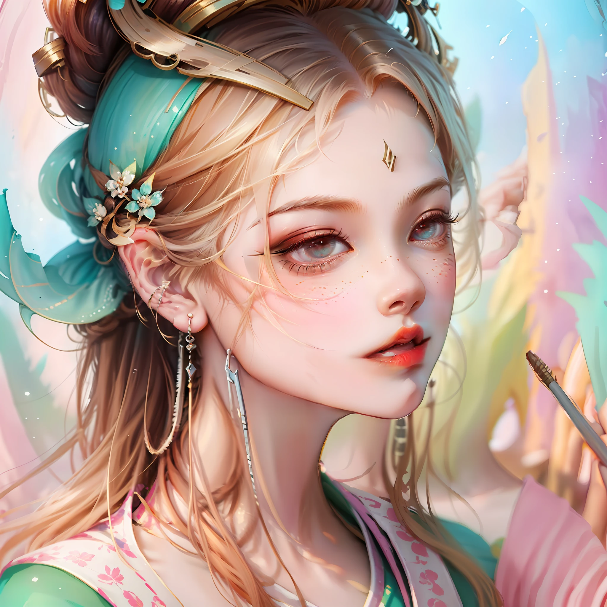 a close up of a woman with a mirror and a hair brush, loli, artwork in the style of guweiz, fantasy art style, cute detailed digital art, orianna, detailed digital anime art, hyperdetailed fantasy character, youthful taliyah, portrait of zelda, stylized anime, detailed digital 2d fantasy art, fantasy style art, stylized portrait