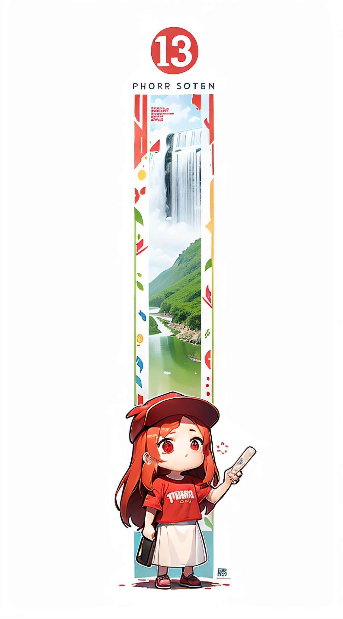 （8K，best qualtiy：1.2），（tmasterpiece：1.37），（photore，真实感：1.37），（超高分辨率），1 girl，with a good figure，prette，largeeyes，red tinted hair，long whitr hair，red colour|White baseball cap，Red skirt，whitet-shirt，Green green green mountain pattern T-shirt，Three green mountains，Mineral water in hand，Eau，standing in water，water bloom，drippy，Nongfu Spring，flags：Nongfu Spring，Nongfu Spring four words，exteriors，poster for，MagazineCover，ads，face repair