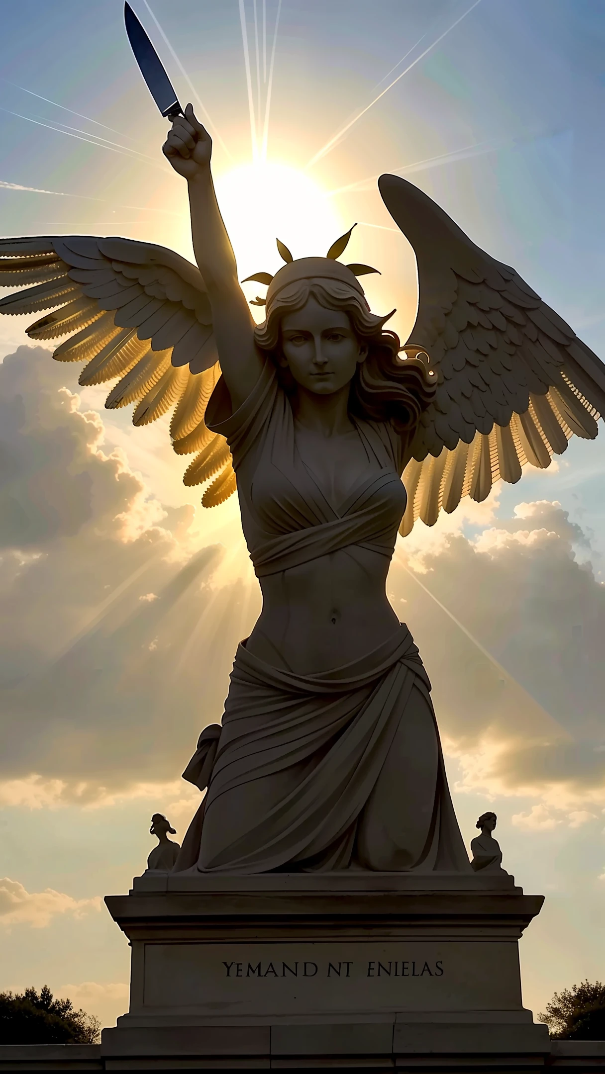 Contre-Jour,Female angels,Eyes that penetrate the heart,Unstoppable momentum,The sun hangs overhead,Raise the majestic figure,The right hand holds a bloody blade