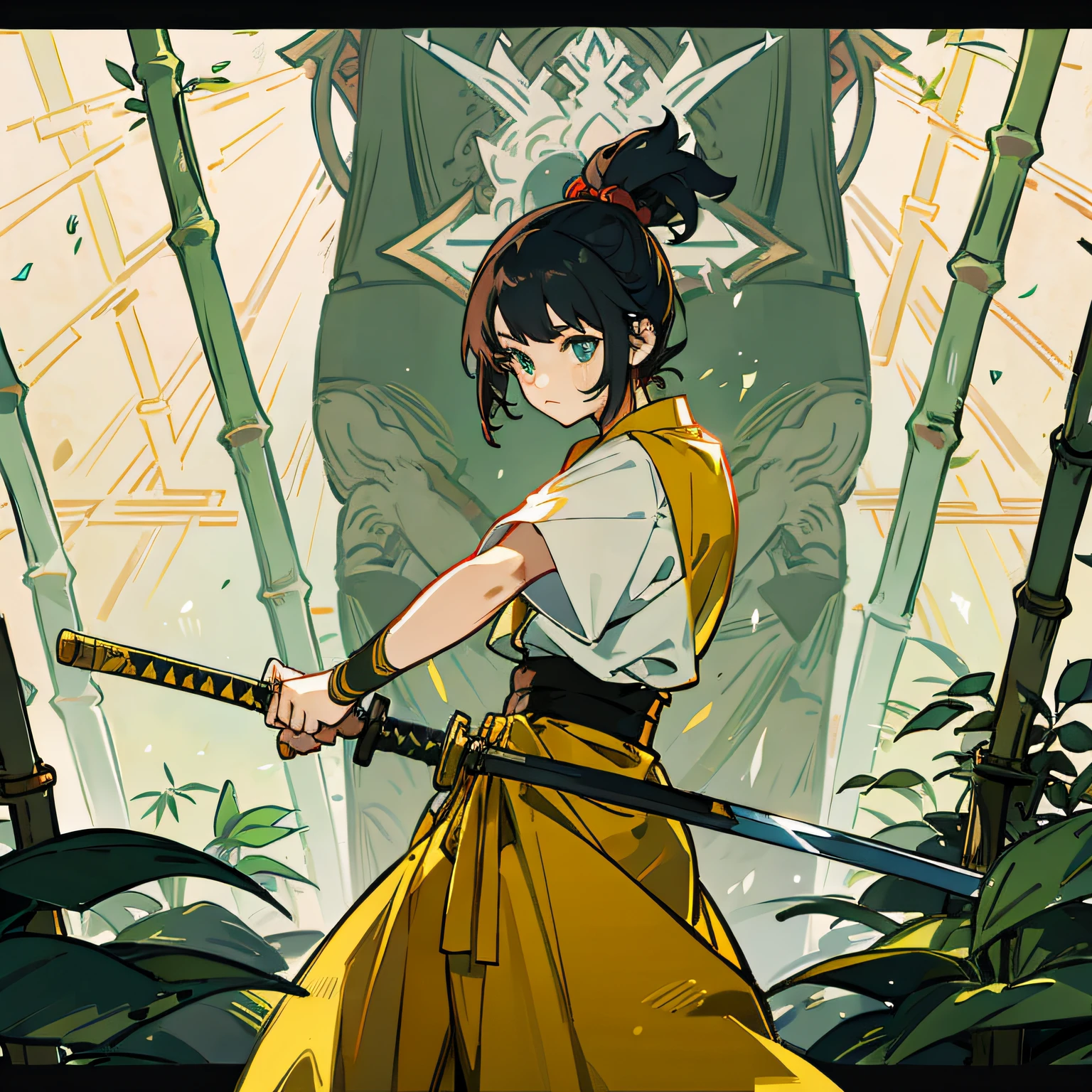 Female Warrior,bamboo forrest,Playing with the sword