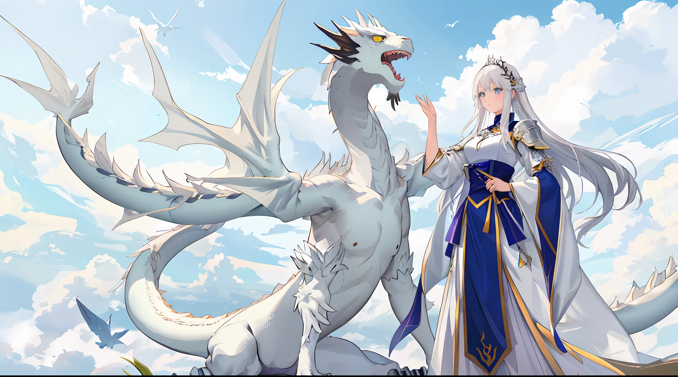 Anime image of a woman in a white dress and a dragon - SeaArt AI
