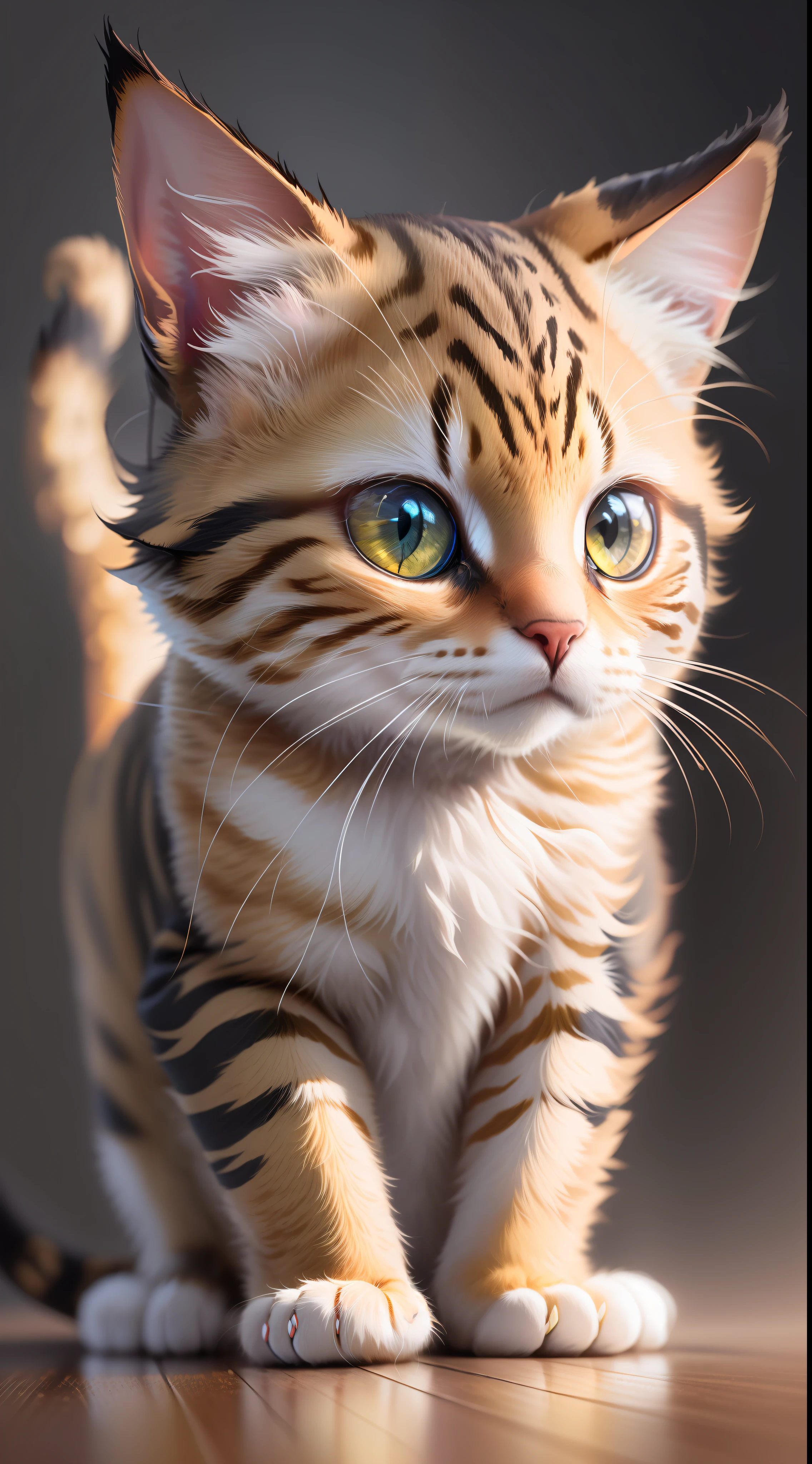 cute yellow cat,baby cute ow cat in dark night and cat eye is glowing red light, high quality,high resolution,dark background