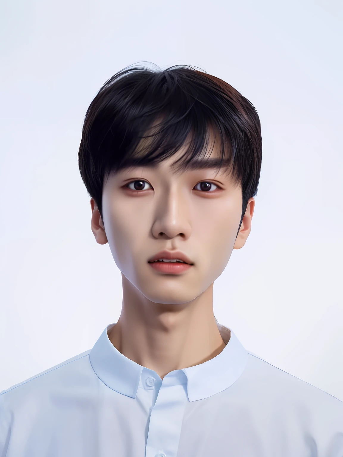 One was wearing a white shirt,Young man in black tie, Korean symmetrical face, yanjun cheng, South Korean male, 1 7 - - old thin face, portrait front face reference, Zhongyuan Zheng Lei, joongwon jeong, hyung - tae kim, hyung-tae kim, south east asian with round face, 2 7 years o