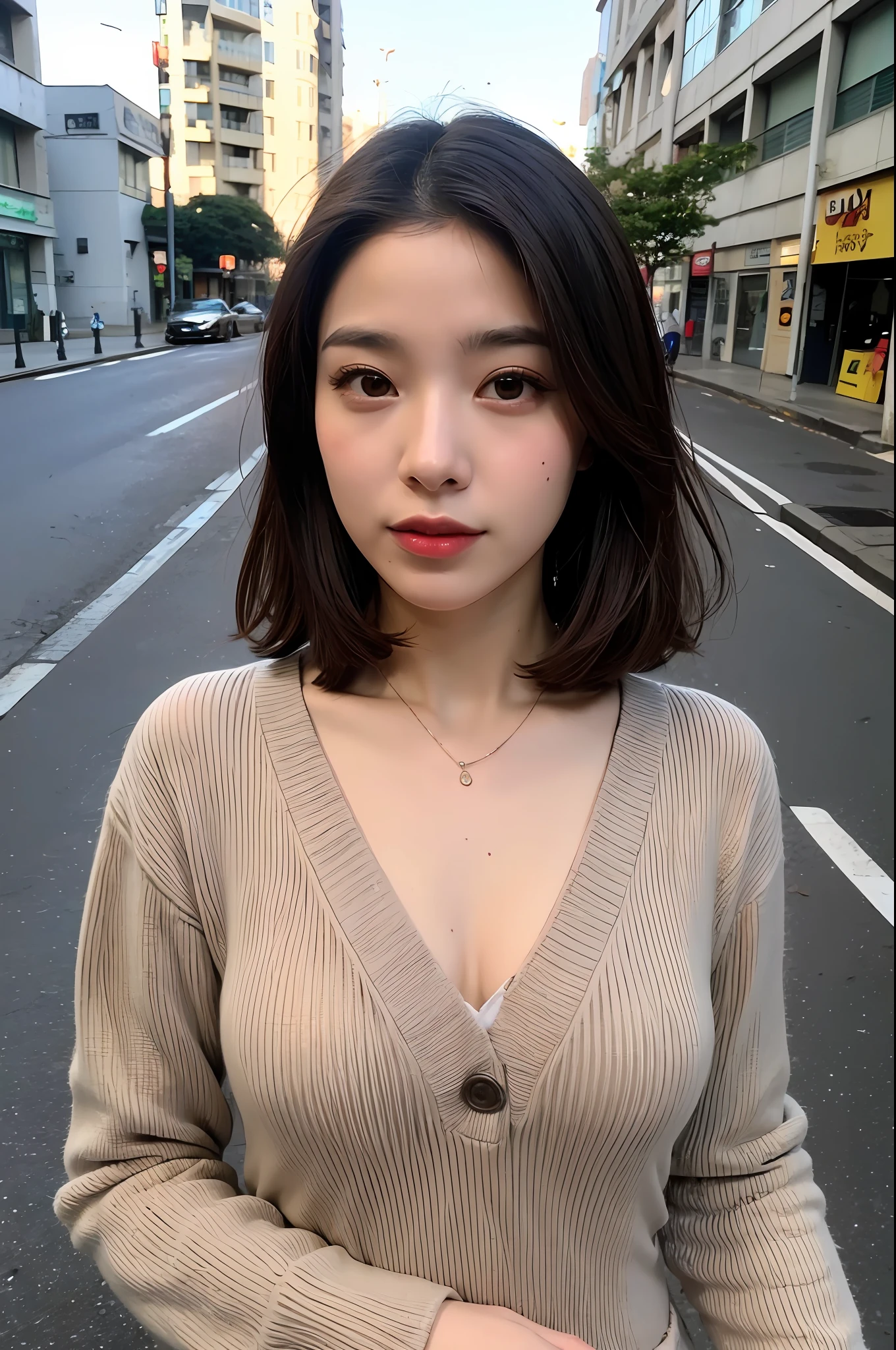 (corpo altamente detalhado, rosto altamente detalhado, melhor qualidade: 1.2), uma mulher, olhar para o espectador, (jaqueta, (fundo tokyo anoite: 1.4)Photo Studio, cabelo amarrado,colar, beijinho,corpo inteiro,sol,cabelo detalhado,olhos detalhado,pele detalhada, Buchecha rosa, detalhes,na rua,luz do dia,luz dourada,