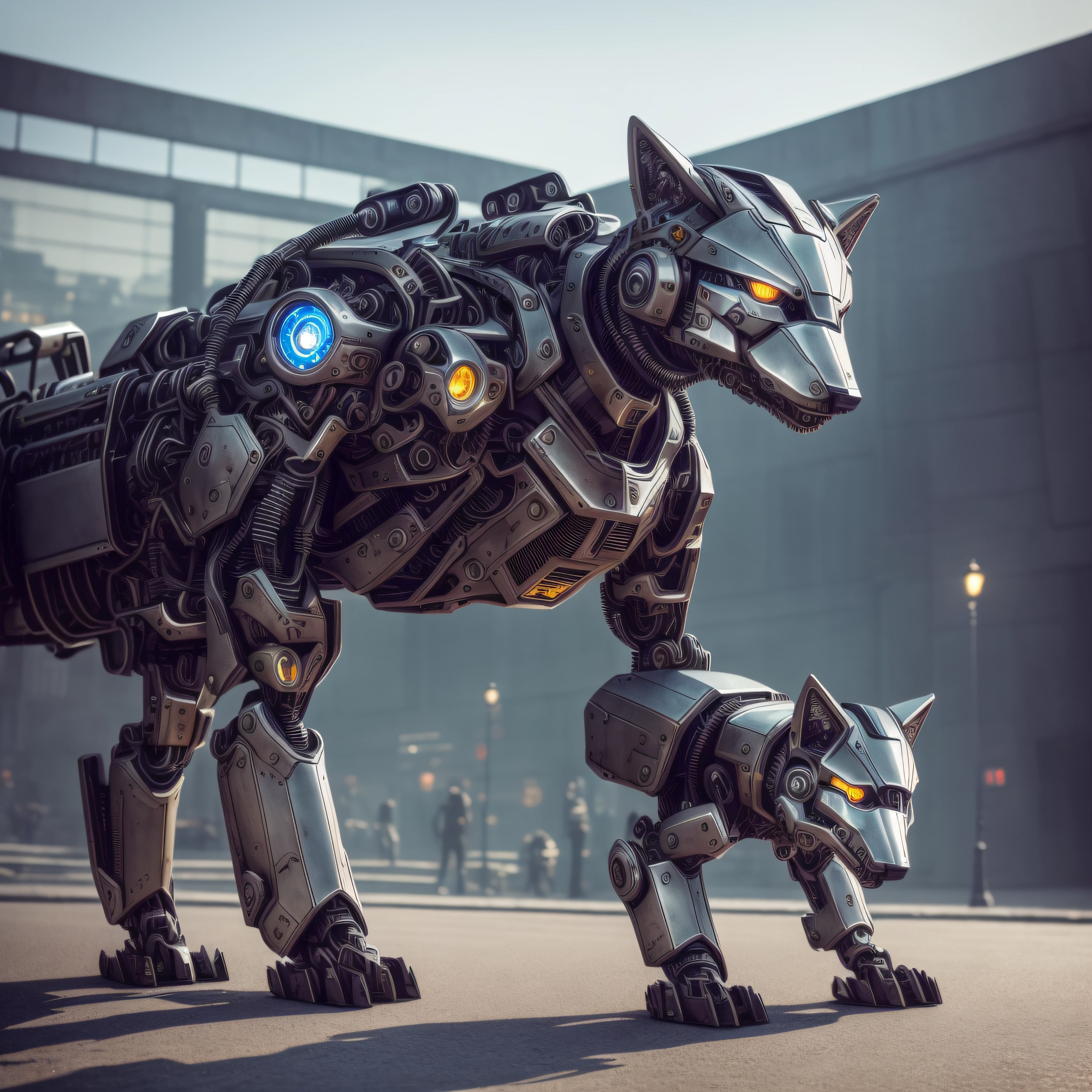 A cute little metal wolf, (Cyborg:1.1), ([Queue | detailed wire]:1.3), (DéQueues complexeses), Hdr, (DéQueues complexeses, hyperdéqueuelé:1.2), cinematic shot, Vignette, centered --auto