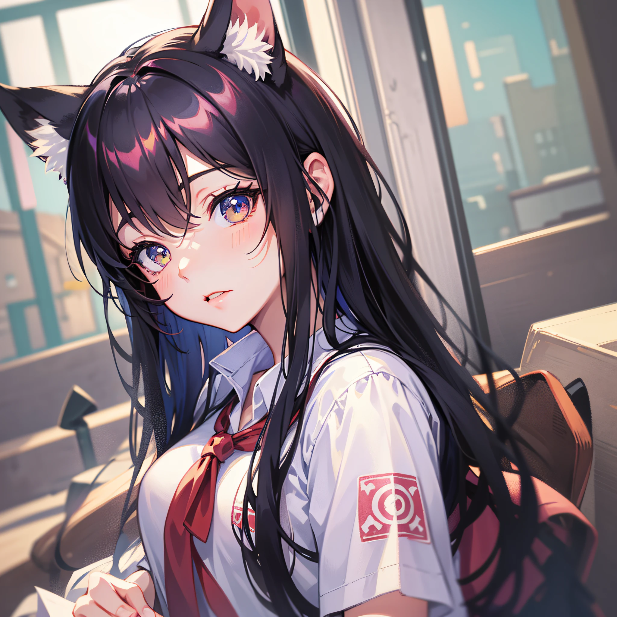 Anime girl posing for a photo with room in school uniform, seductive anime girls, Anime moe art style, [ 4 K digital art ]!!, Very beautiful anime cat girl, Anime! 4 k'', Anime! 4K, beautiful anime catgirl, cute anime catgirl, an oppai cyberpunk, small curvaceous , oppai, anime girl with cat ears