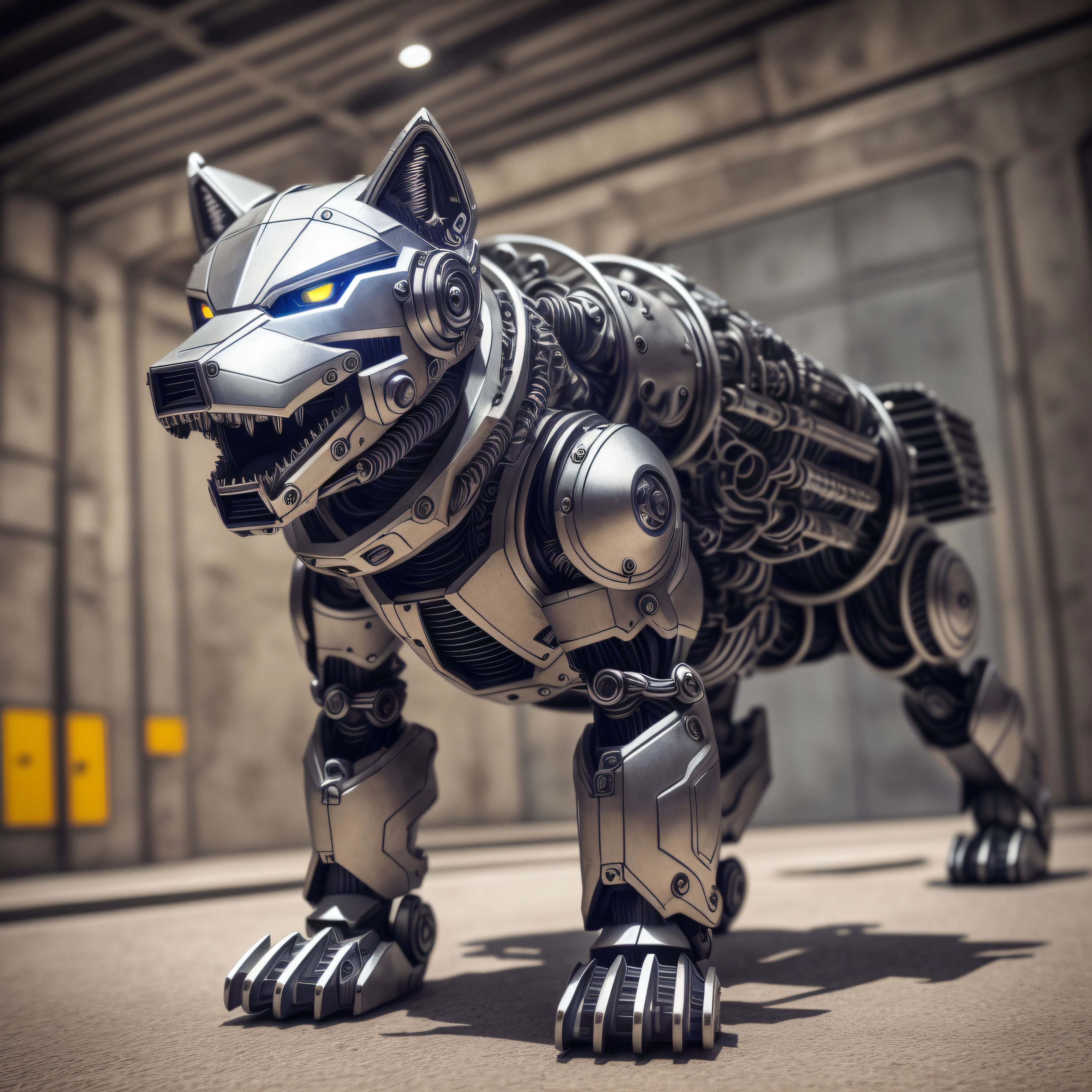 A cute little metal wolf, (Cyborg:1.1), ([Queue | detailed wire]:1.3), (DéQueues complexeses), Hdr, (DéQueues complexeses, hyperdéqueuelé:1.2), cinematic shot, Vignette, centered --auto