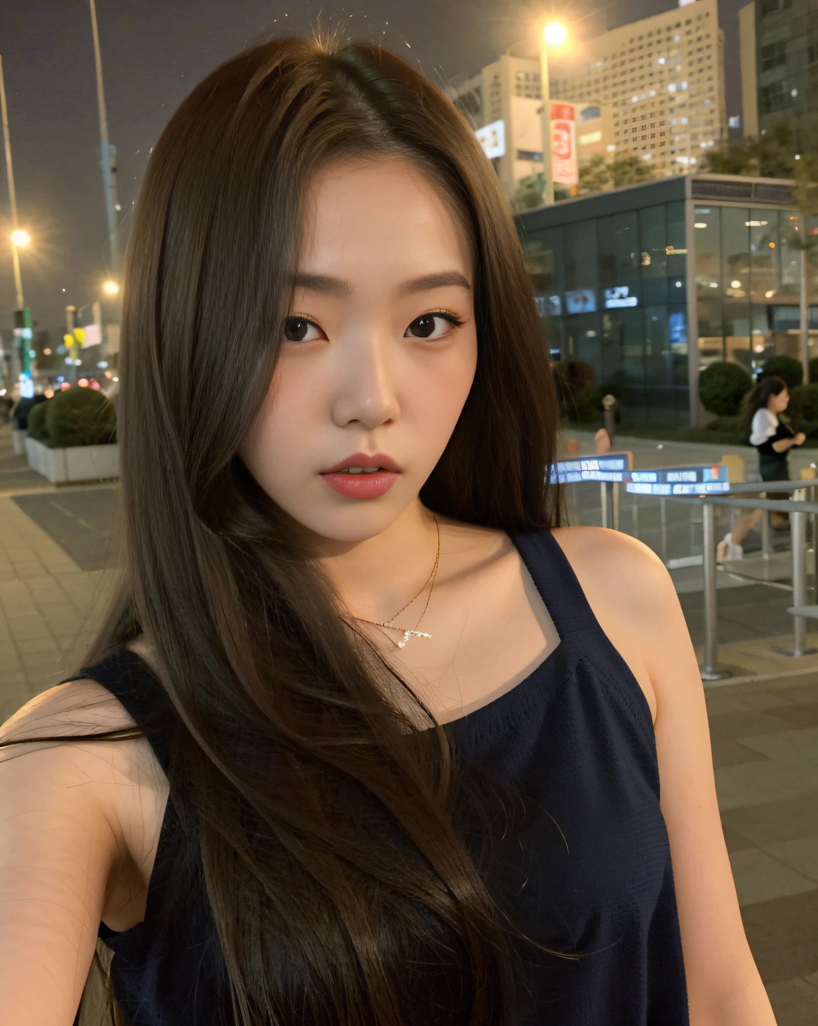 A woman with long hair stood in the city, 2 7 years old, 2 8 years old, 2 3 years old, 2 9 years old, 2 2 years old, 21 years old, Korean girl, 2 4 years old, 3 2 - year - old, 3 0 years old woman, 30 year-old woman, 18 years old