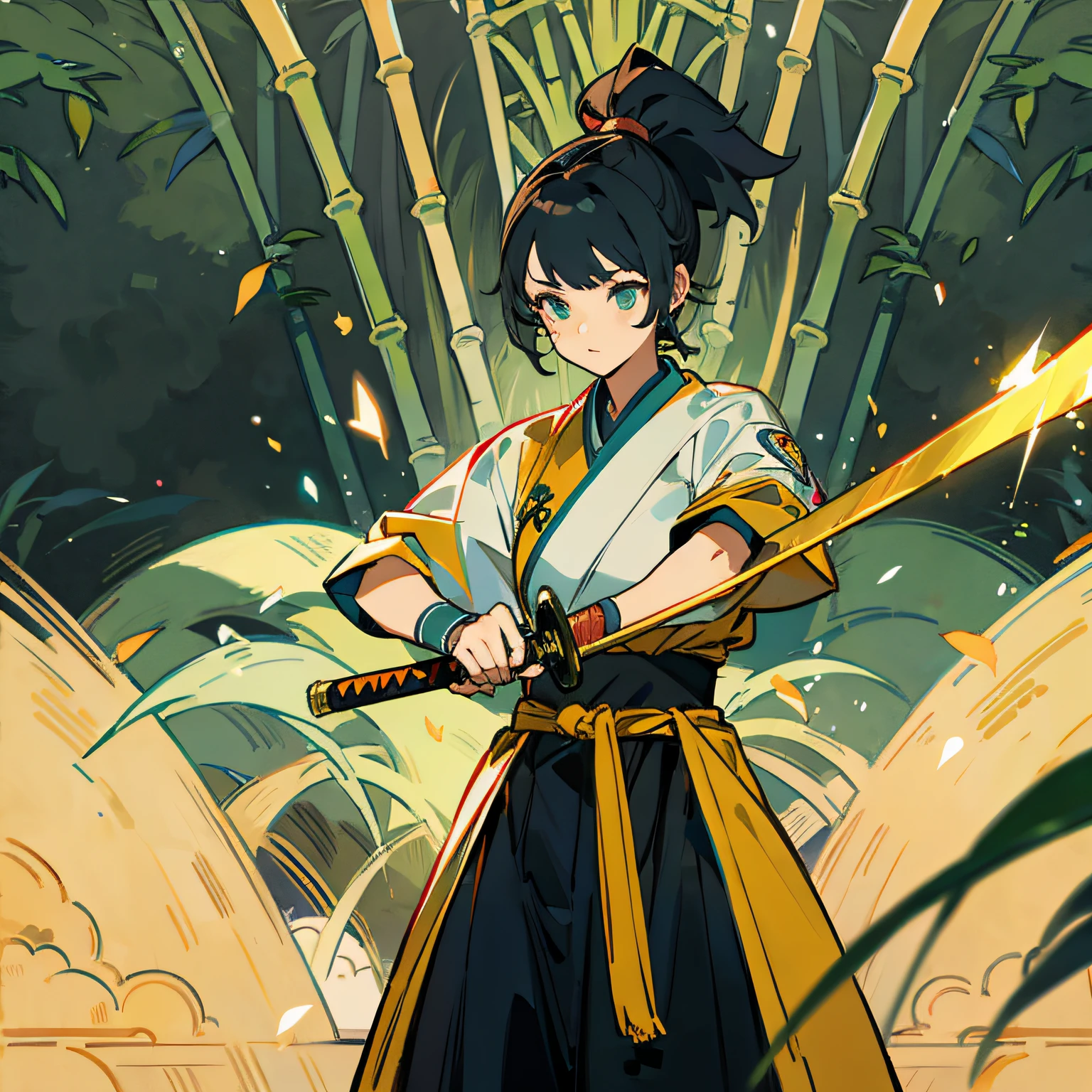 Female Warrior,bamboo forrest,Playing with the sword