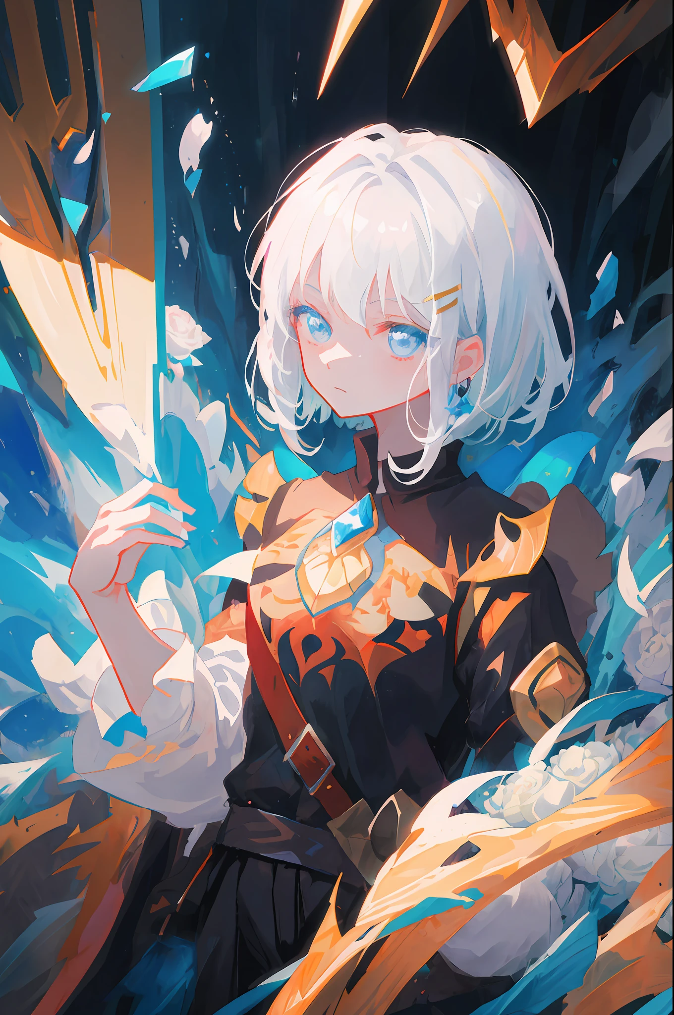 Anime boy with white hair and blue eyes holding white roses, Anime art wallpaper 4 K, Anime art wallpaper 4k, Anime fantasy illustration, Anime art wallpaper 8 K, Detailed digital anime art, style of anime4 K, Artgerm and Atey Ghailan, Splash art anime Loli, Digital anime illustration, Anime fantasy artwork