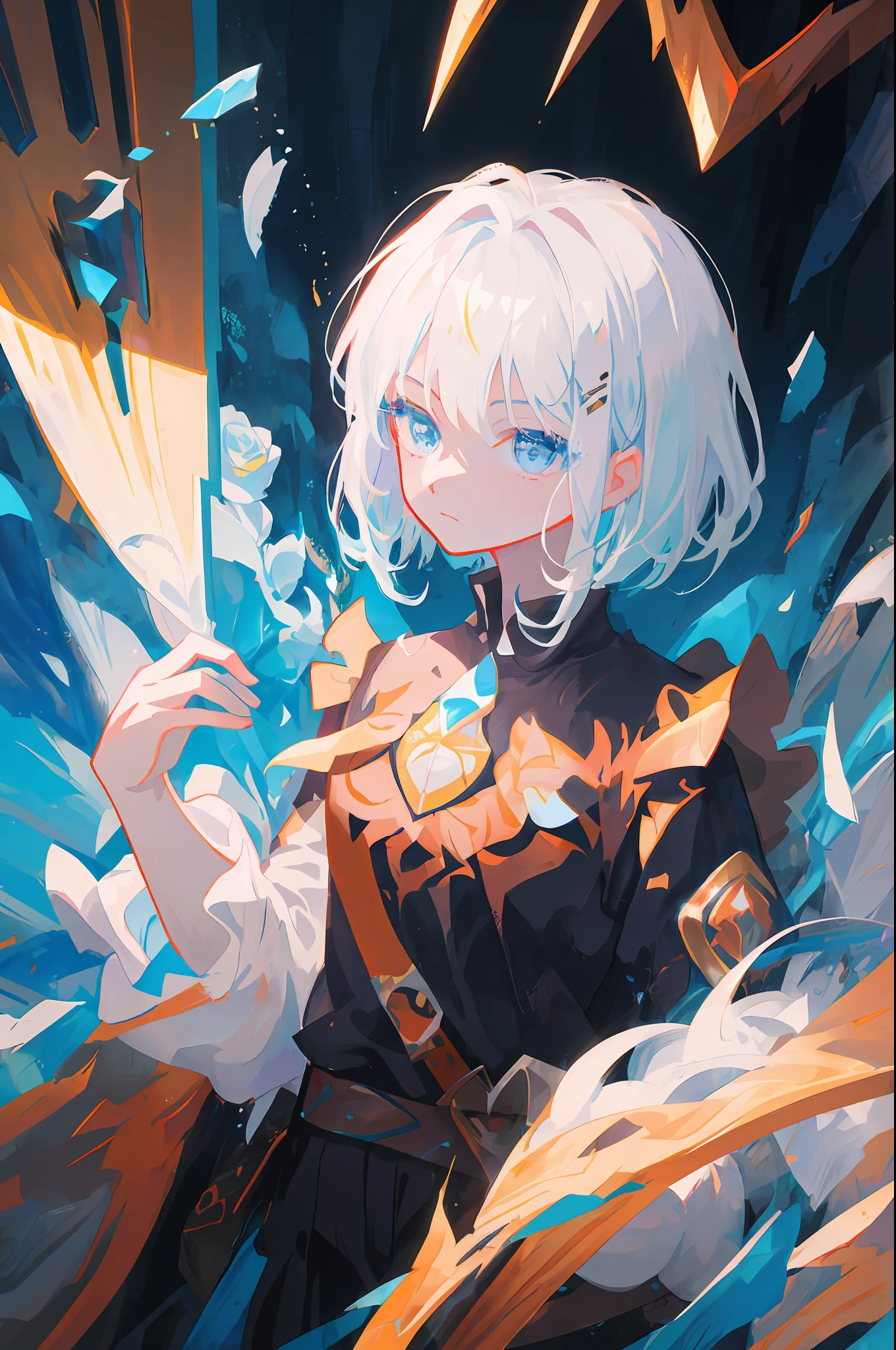 Anime boy with white hair and blue eyes holding white roses, Anime art wallpaper 4 K, Anime art wallpaper 4k, Anime fantasy illustration, Anime art wallpaper 8 K, Detailed digital anime art, style of anime4 K, Artgerm and Atey Ghailan, Splash art anime , Digital anime illustration, Anime fantasy artwork