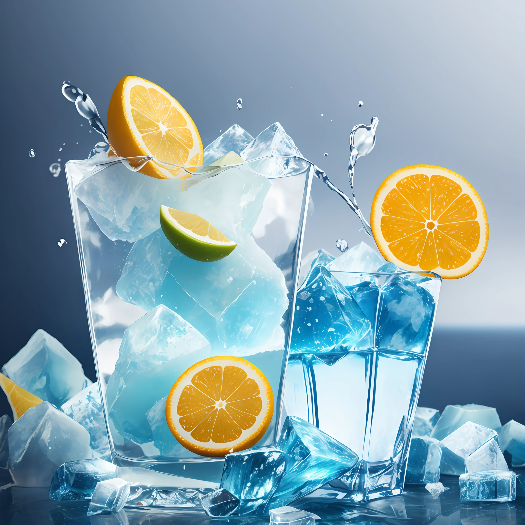 High-end edible ice advertising image is realistic and transparent --auto