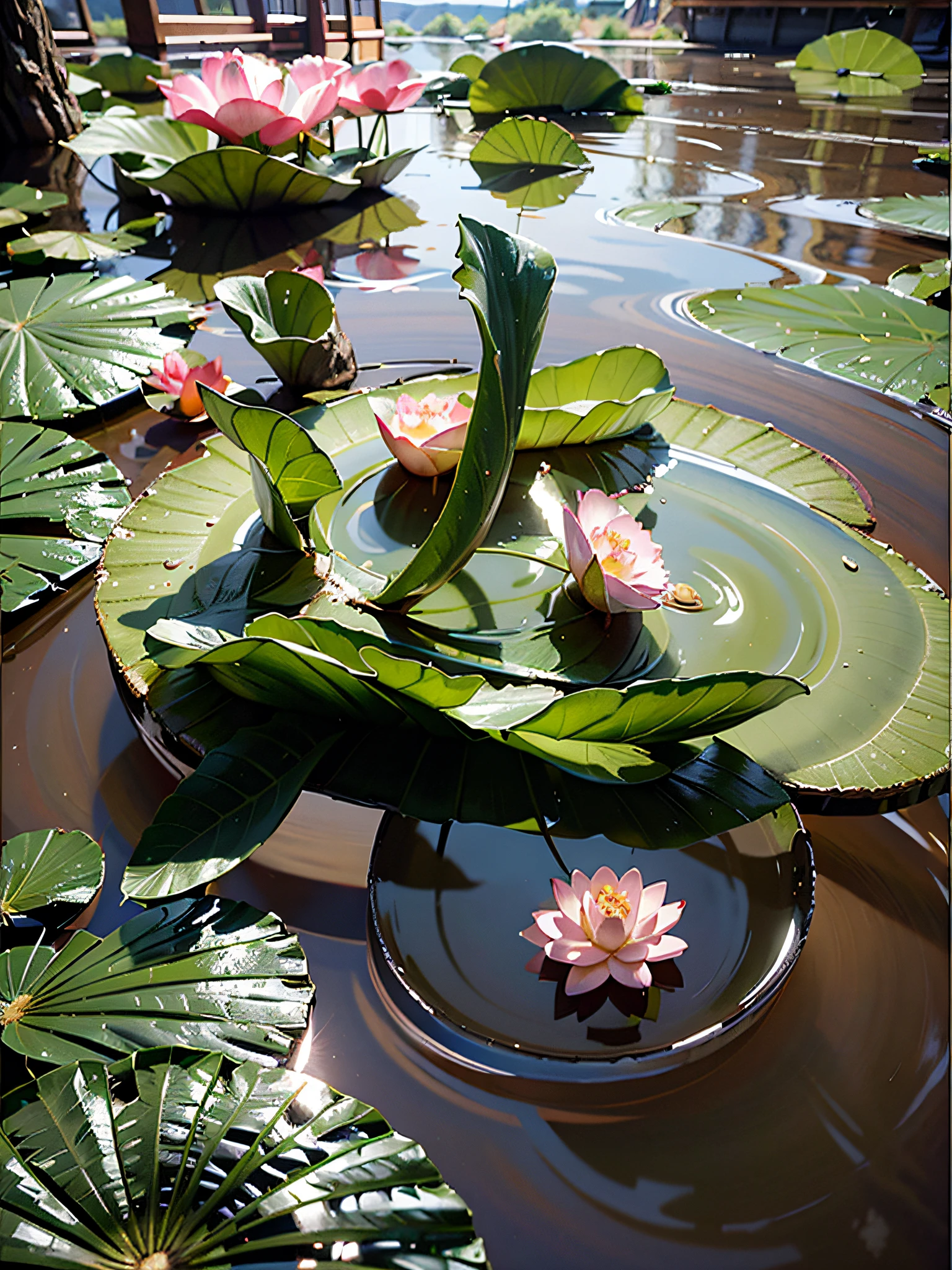 1.best qualtiy,tmasterpiece,超高分辨率,(Realism:1.4),RAW photogr,pools of water,mountain water,nature
2.lotus petals,Lotus leaf,courtyard。drippy,Wonderful,Highest image quality