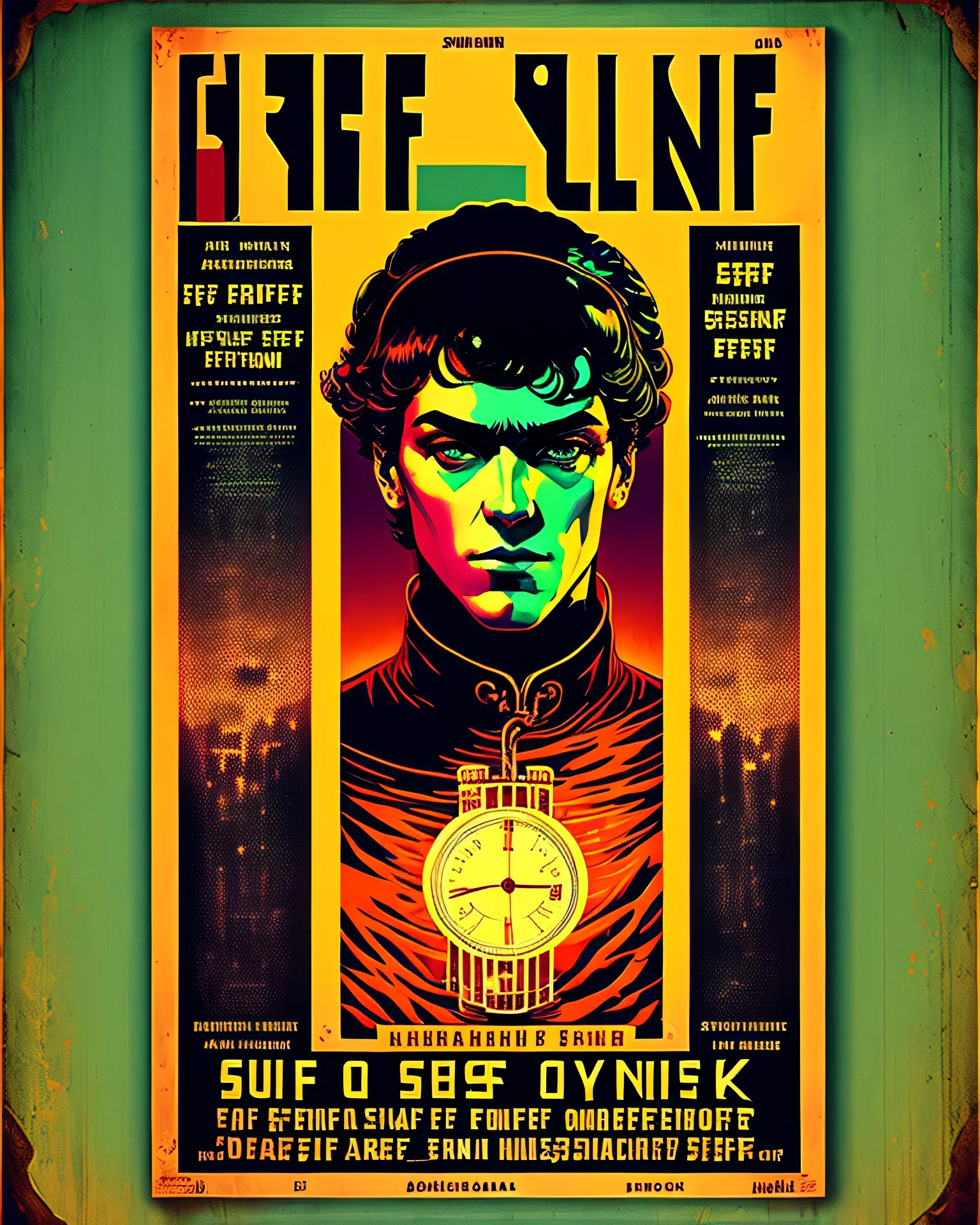 Art Deco style exotic science fiction novel posters are the main focus,(SF novel:1.5), A Clockwork Orange