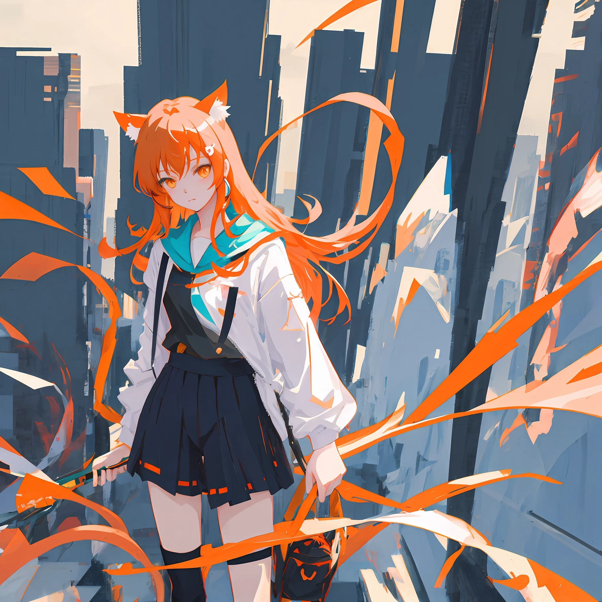Anime girl with orange hair and cat ears holding a fan, beautiful anime catgirl, In anime style, in an anime style, cute anime catgirl, anime catgirl,realistic anime artstyle, anime girl with cat ears, Anime style. 8K, made with anime painter studio, anime styled digital art, Stylized anime