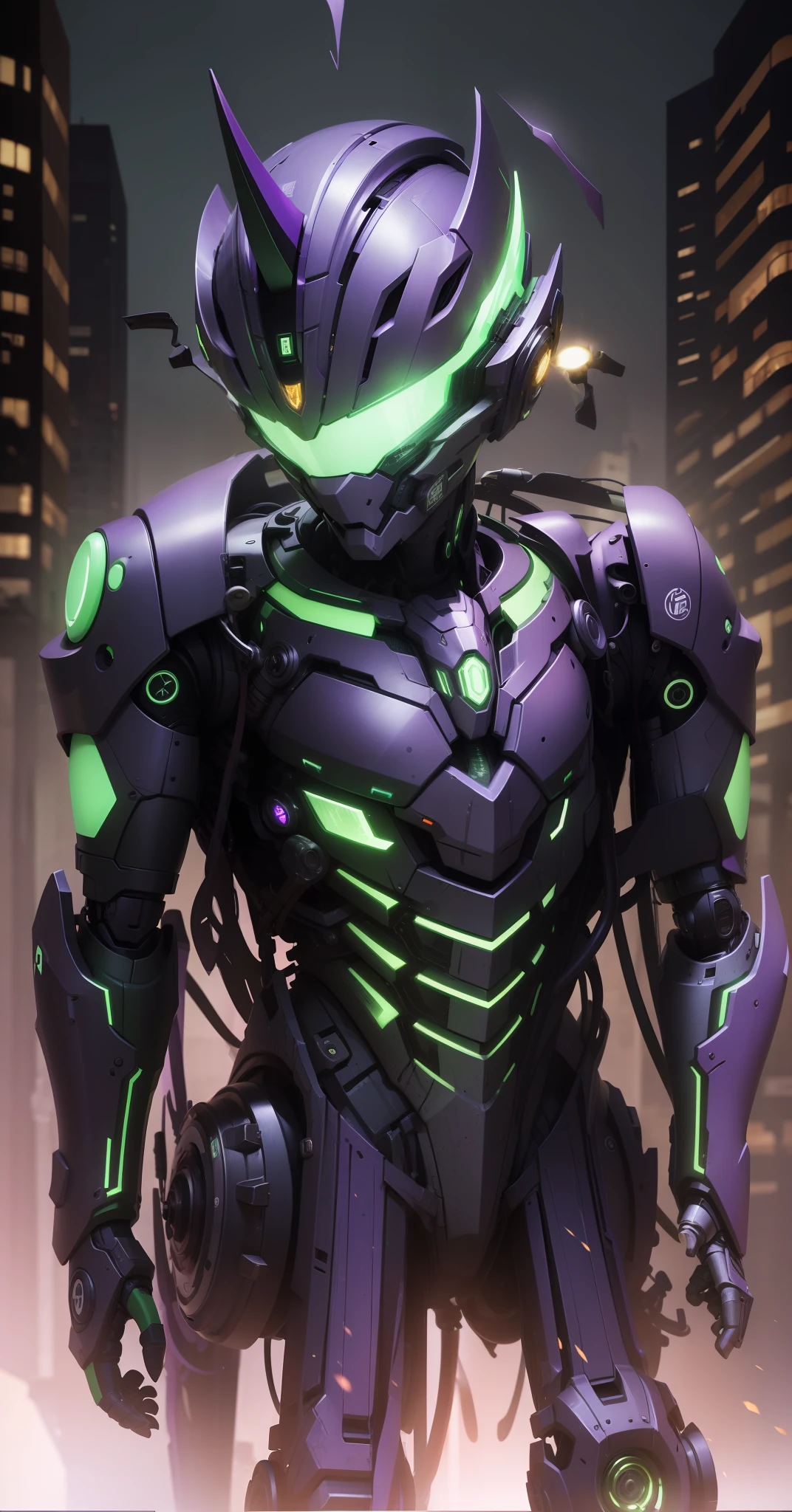 Purple and green staggered mechanical legs,Highest quality,hyper-detailing