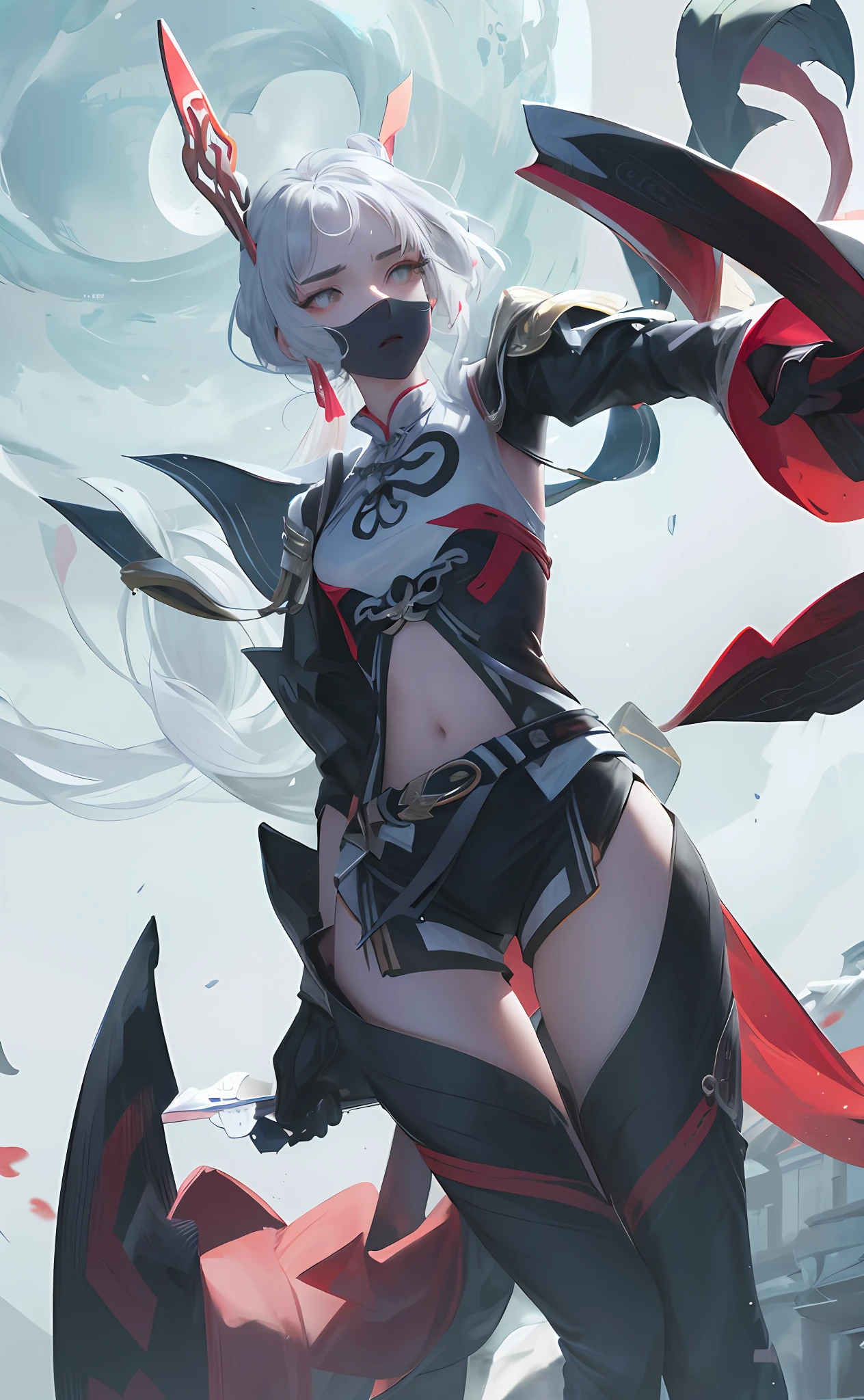 Masterpiece, Best Quality, Night, Full Moon, 1 Girl, Mature Woman, Chinese Style, Ancient China, Sister, Royal Sister, Cold expression, expressionless face, Silver white long haired woman, Light pink lips, Calm, Intellectual, Three belts, Gray pupils, Assassin, Short knife, Flower ball background, Strolling in the street scenery
