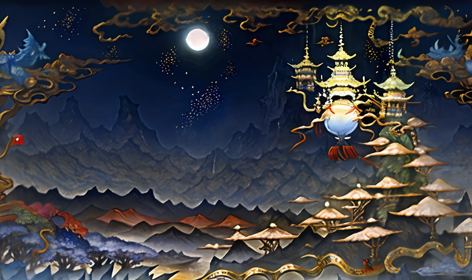 Ancient Chinese landscape, mountains, rivers, auspicious clouds, sunlight, masterpiece, super detail, epic composition, ultra high definition, high quality, extremely detailed, official art, uniform 8k wallpaper, super detail, 32k -- v 6