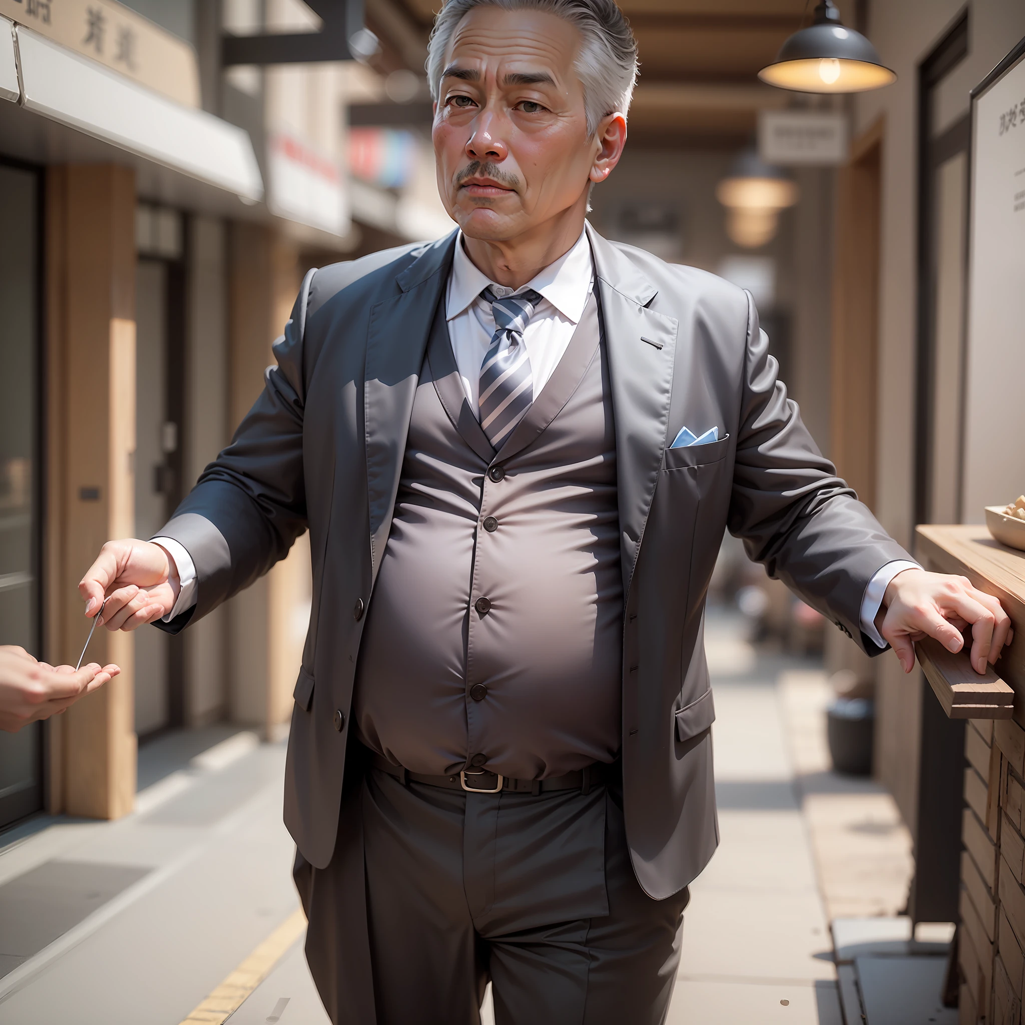 uncle,with a round face,The skin is white and smooth
