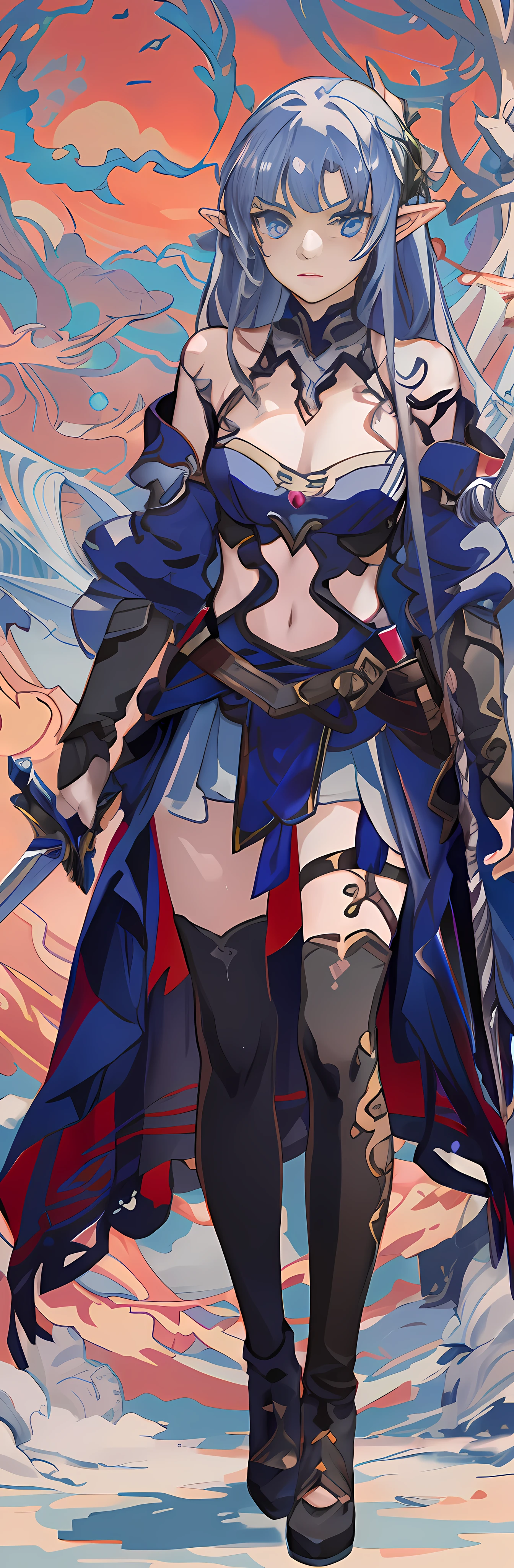 a drawing of a woman in a costume with a sword, complex fantasy character, dnd character, dnd fantasy character, Humanoid form, detailed full-body concept, Full body character drawing, inspired by Yang Jin, fantasy d&d character, dark sorceress fullbody pose, female mage, young half elf wizard
