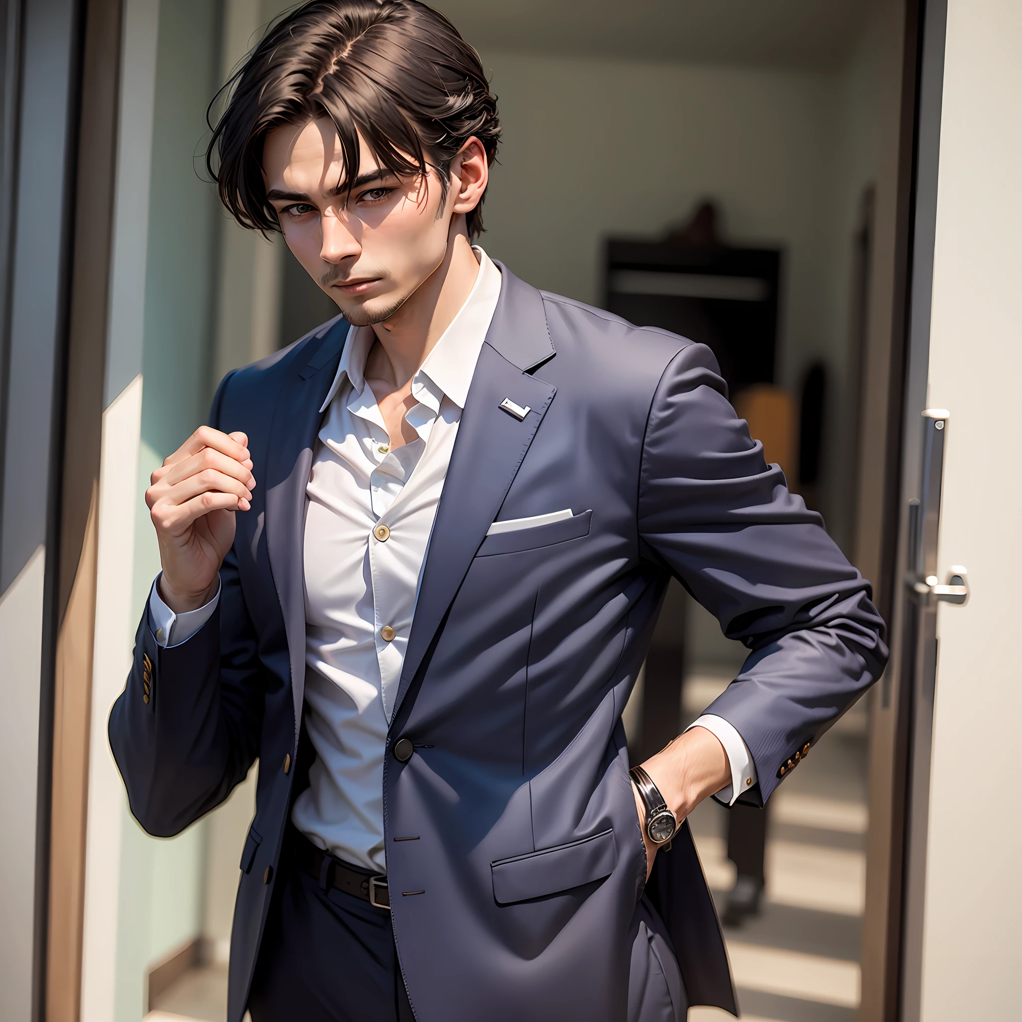 Wear a suit and tie on the side back --auto