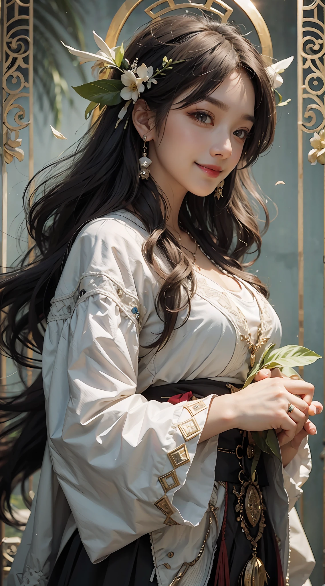 Willow eyebrows，Single eyelid large eyes，Light smile