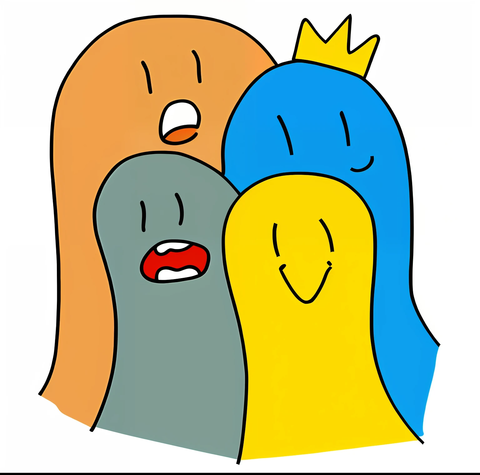 Caricature of three birds with crowns on their heads,A group of colorful character faces,Fun and weird illustrations,Two characters,Colorful faces,group of people,Interesting illustrations,royal family during an argument,Crown mounting,Seal photo,Brilliant and colorful illustrations,coronation,wearing crown,No text,Color art illustration,Happy family,In the eyes of the viewer,coloured background