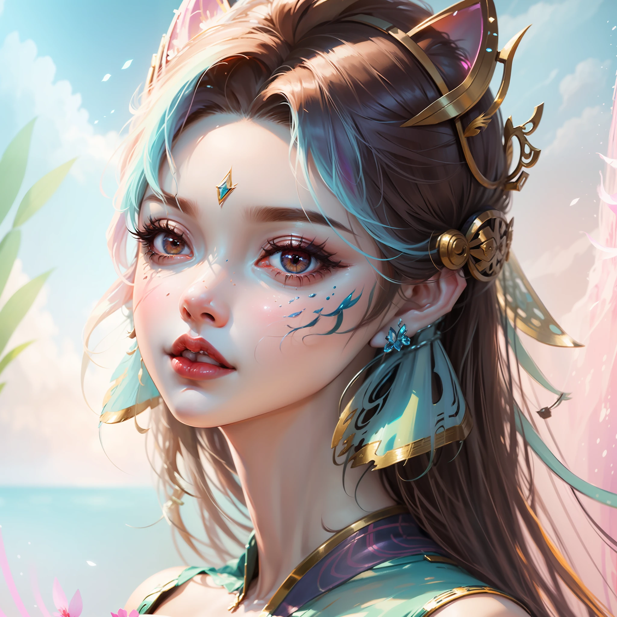 a close up of a woman with a mirror and a hair brush, loli, artwork in the style of guweiz, fantasy art style, cute detailed digital art, orianna, detailed digital anime art, hyperdetailed fantasy character, youthful taliyah, portrait of zelda, stylized anime, detailed digital 2d fantasy art, fantasy style art, stylized portrait