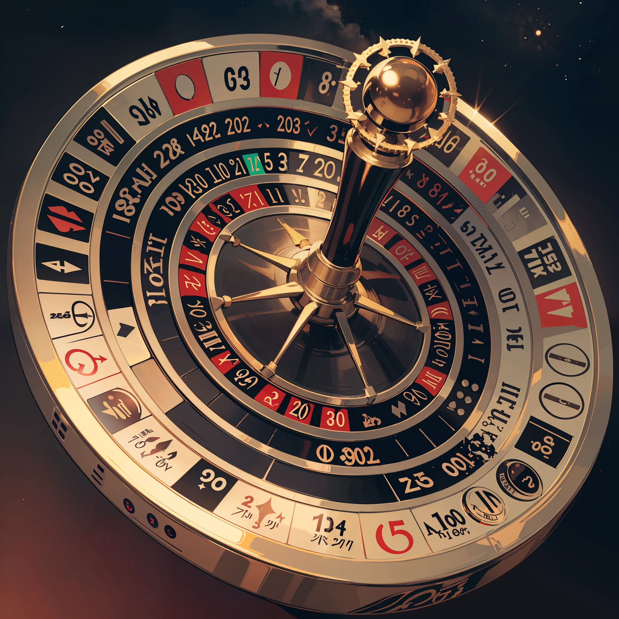 (Doomsday, doomsday scenario)
(There's a giant virtual roulette wheel in the sky)
(The roulette wheel is divided into seven zones)
(A roulette wheel has a pointer)
(Quick rotation)