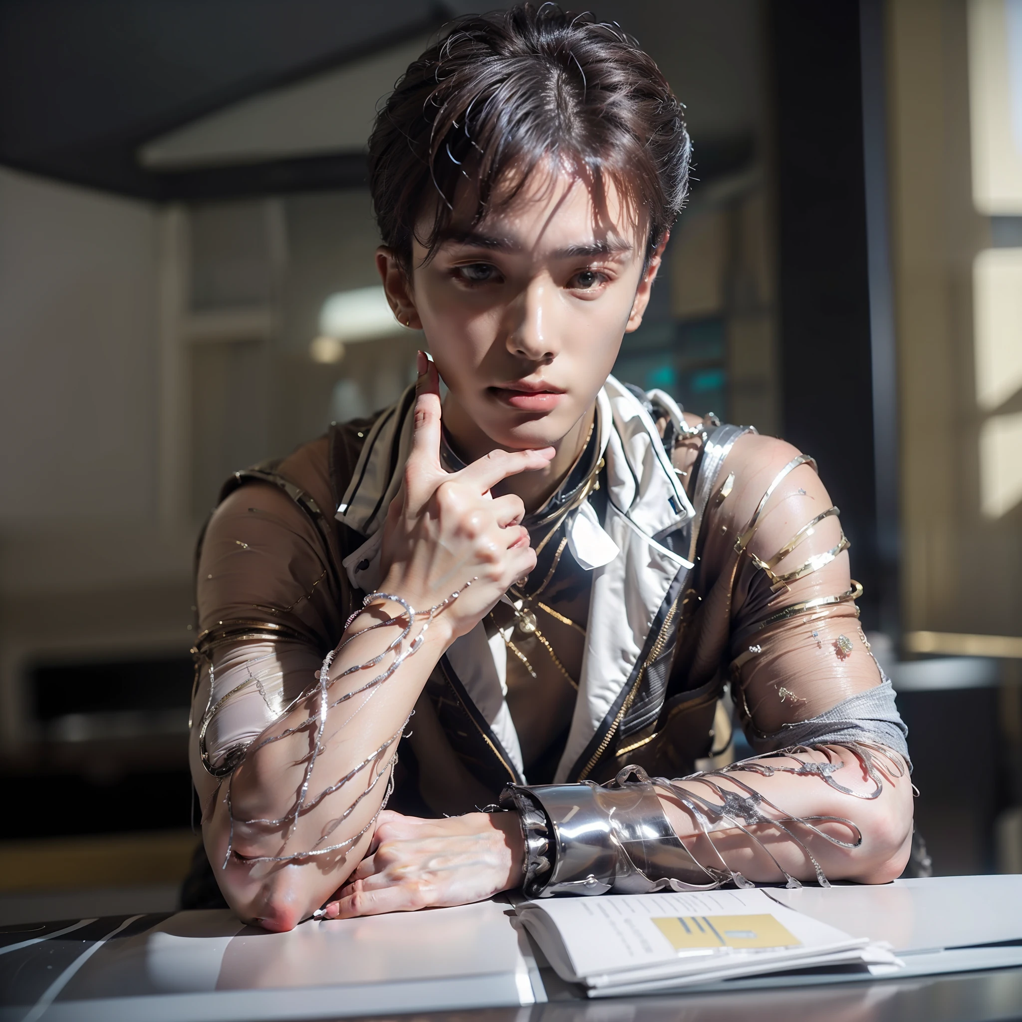 ((best qualtiy)), ((tmasterpiece)), (the detail:1.4),hdr(HighDynamicRange),Ray traching,NVIDIA RTX,Hyper-Resolution,Unreal 5,Subsurface scattering、PBR Texture、post-proces、Anisotropy Filtering、depth of fields、maximum definition and sharpness、Many-Layer Textures、Albedo e mapas Speculares、Surface coloring、Accurate simulation of light-material interactions、perfectly proportions、rendering by octane、Two-colored light、largeaperture、Low ISO、White balance、the rule of thirds、8K raw data,cool guy,blond hairbl,blueneyes,DK uniform,youthfulness,school ground