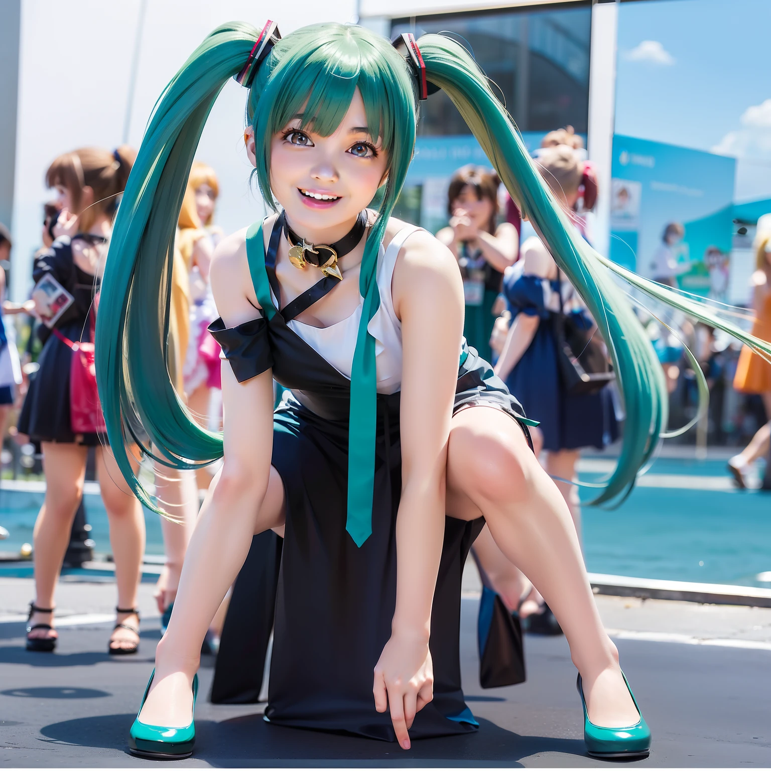 ((Anime – with stylish women with emerald green hair and head、A smile、Celebrating the 15th anniversary of our founding.(miku hatsune)Virtual singers that everyone knows now)), miku hatsune、anime goddess, Anime woman with long hair and twin-tailed emerald green hair, anime styled 3d, a female anime character,full body Esbian、dynamicposes、 3D Anime Woman, made with anime painter studio, Cute 3D animated woman rendering, 25 years old in the anime with twin tail hair, digital anime art, Anime Character, Goddess of Music, anime barbie in white