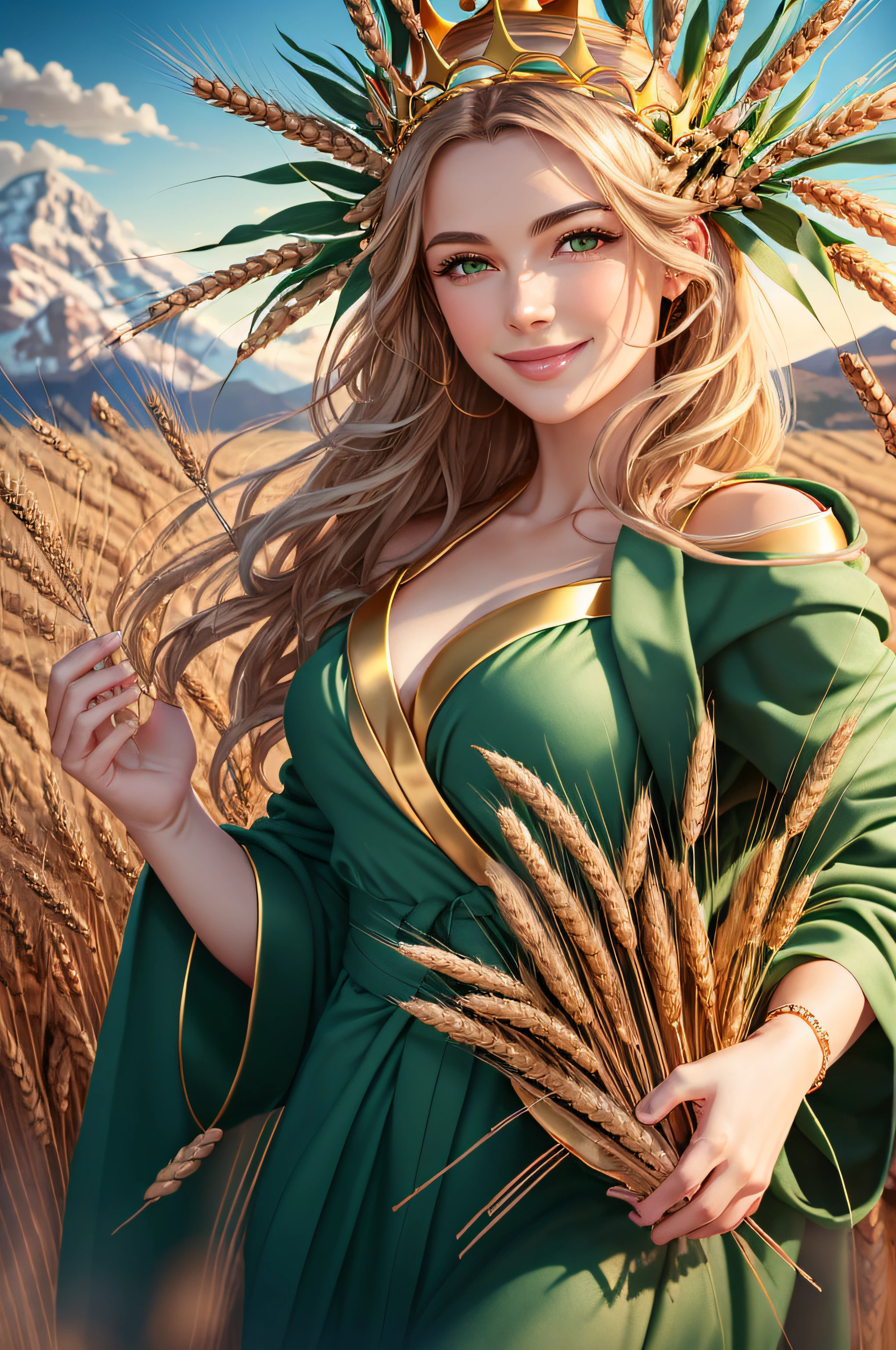 dark green robe, Ears of wheat、In harmony with the background