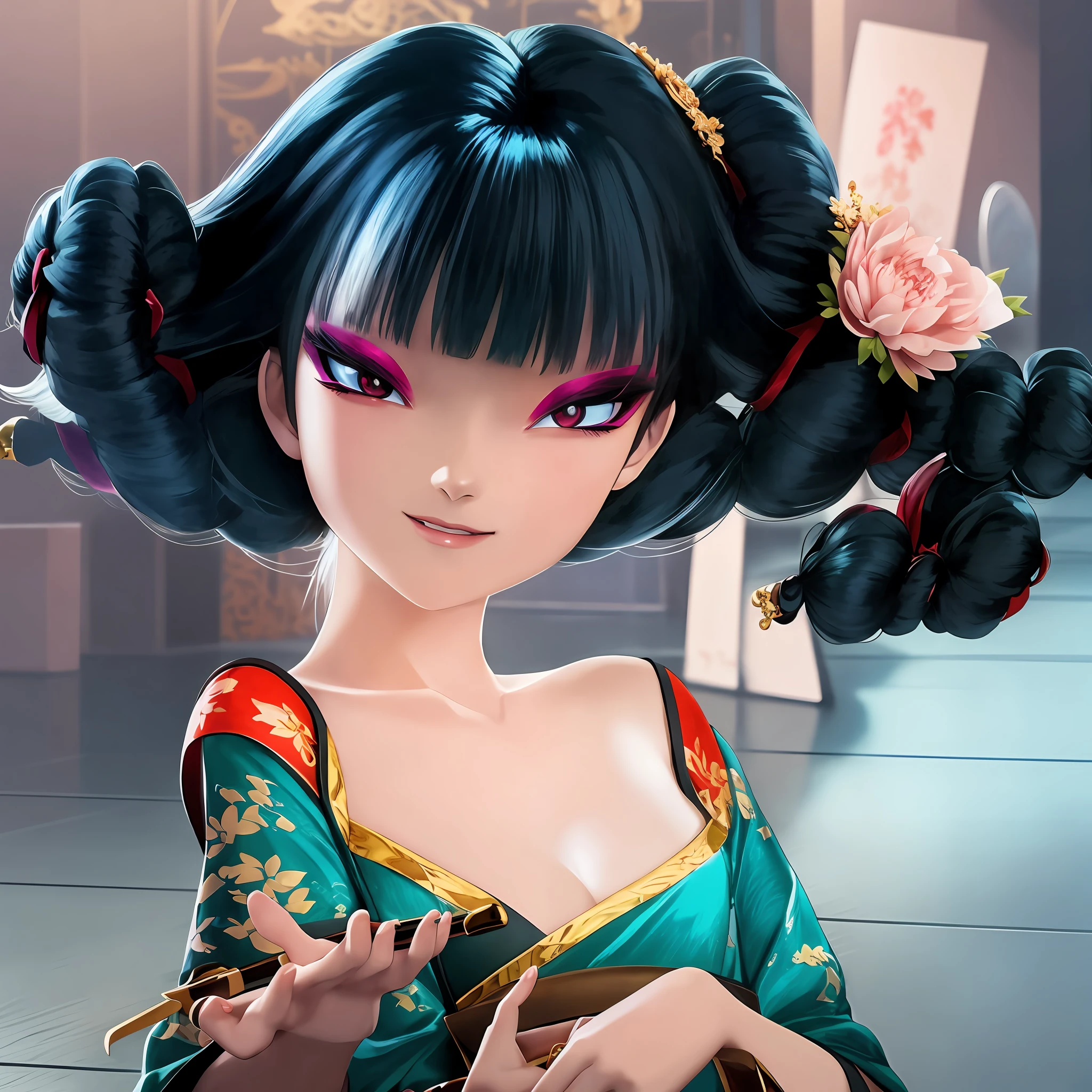 Anime girl with black hair and blue eyes in a green dress, anime styled digital art, Digital anime art, onmyoji portrait, seductive anime girls, anime styled 3d, Style Artgerm, anime style digital art, Art germ. anime illustration, Detailed digital anime art, Rossdraws digital painting, anime 3 d art, beautiful and seductive anime woman