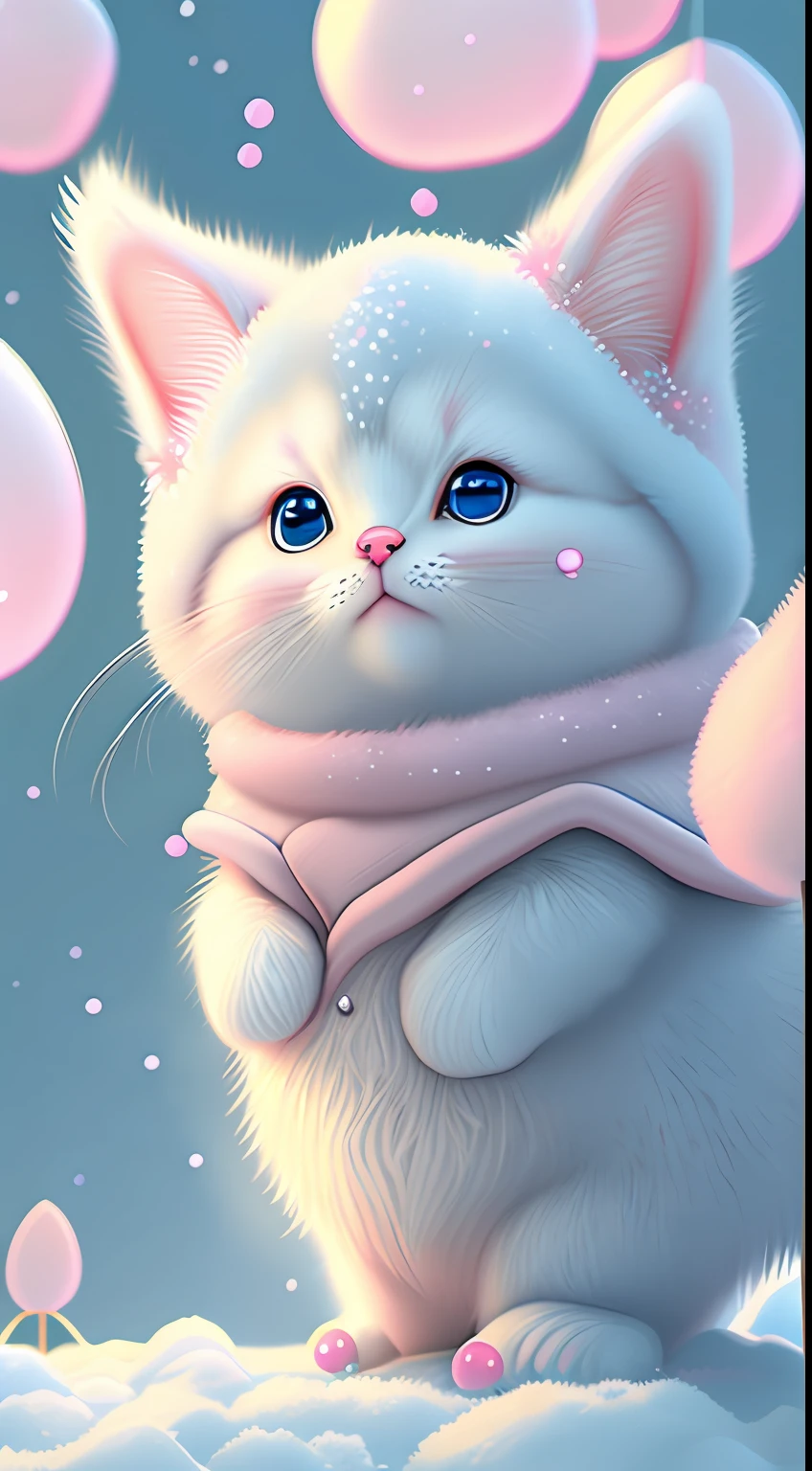 In this ultra-detailed CG art，Cute kittens surrounded by ethereal balloons，laughingly，blingbling，In pink，Best quality at best，A high resolution，Complicated details，fanciful，cute animal，Funny，Open-mouthed！！！，laughingly！！