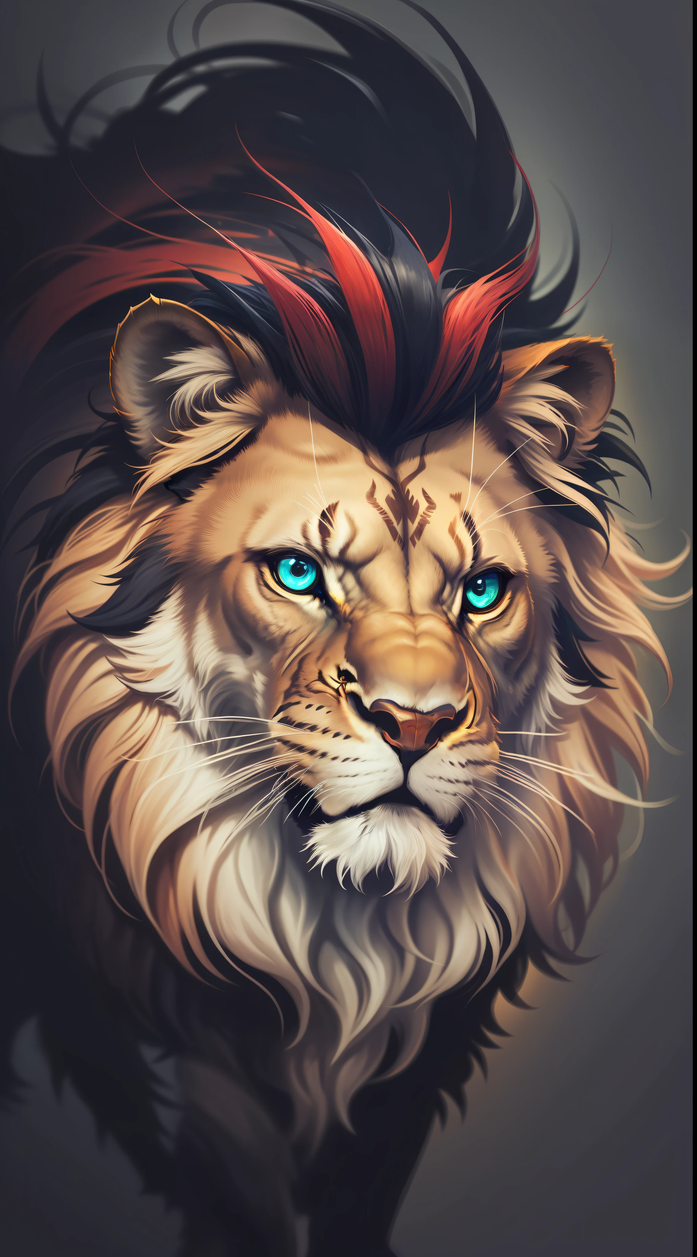 Devil lion ,dark night,dark background,high resolution, high quality,red