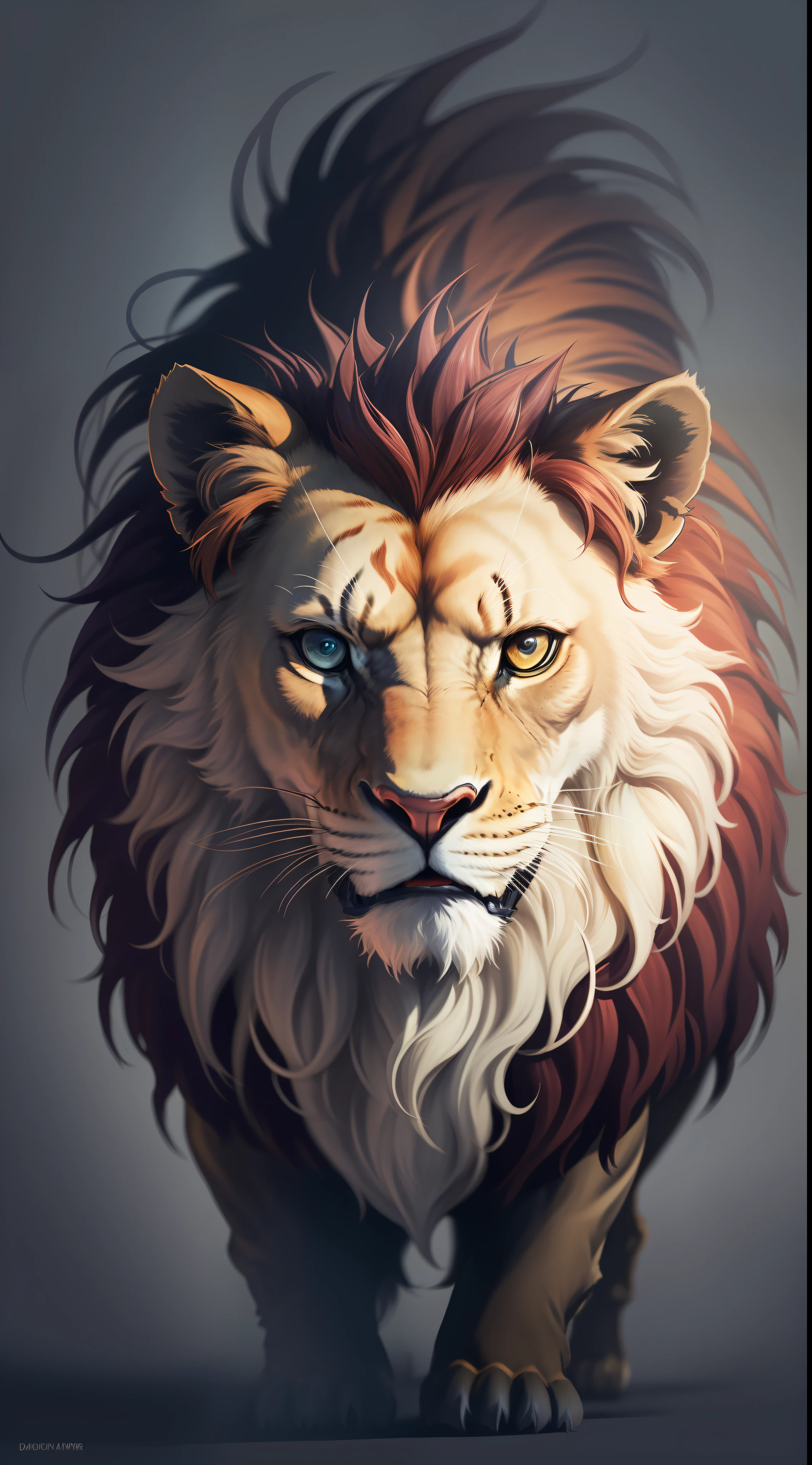 Devil lion ,dark night,dark background,high resolution, high quality,red