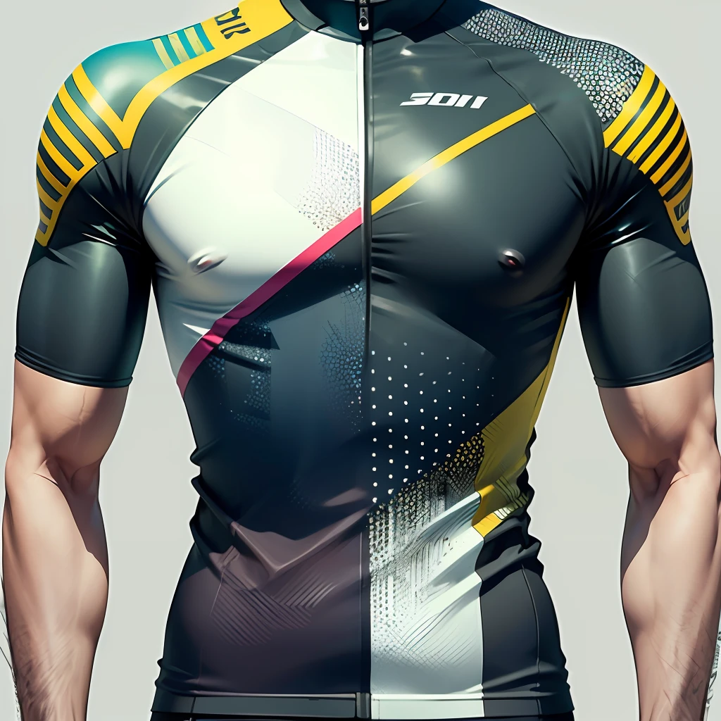 design a men's cycling jersey COLORFUL, vibrant, vector, (front), halftone style. --auto --s2