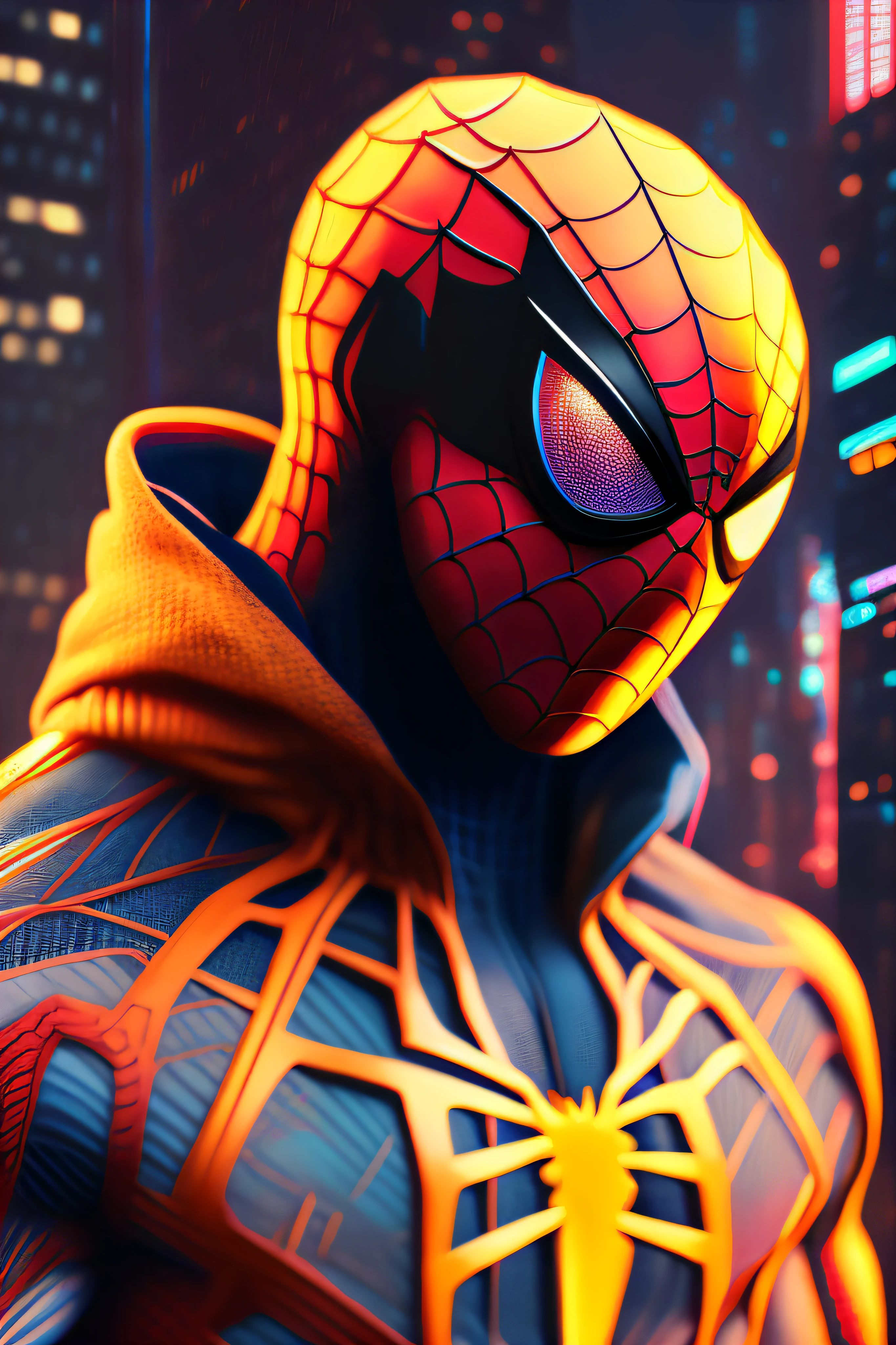 Spider-Man, Cyberpunk, Golden 8k.